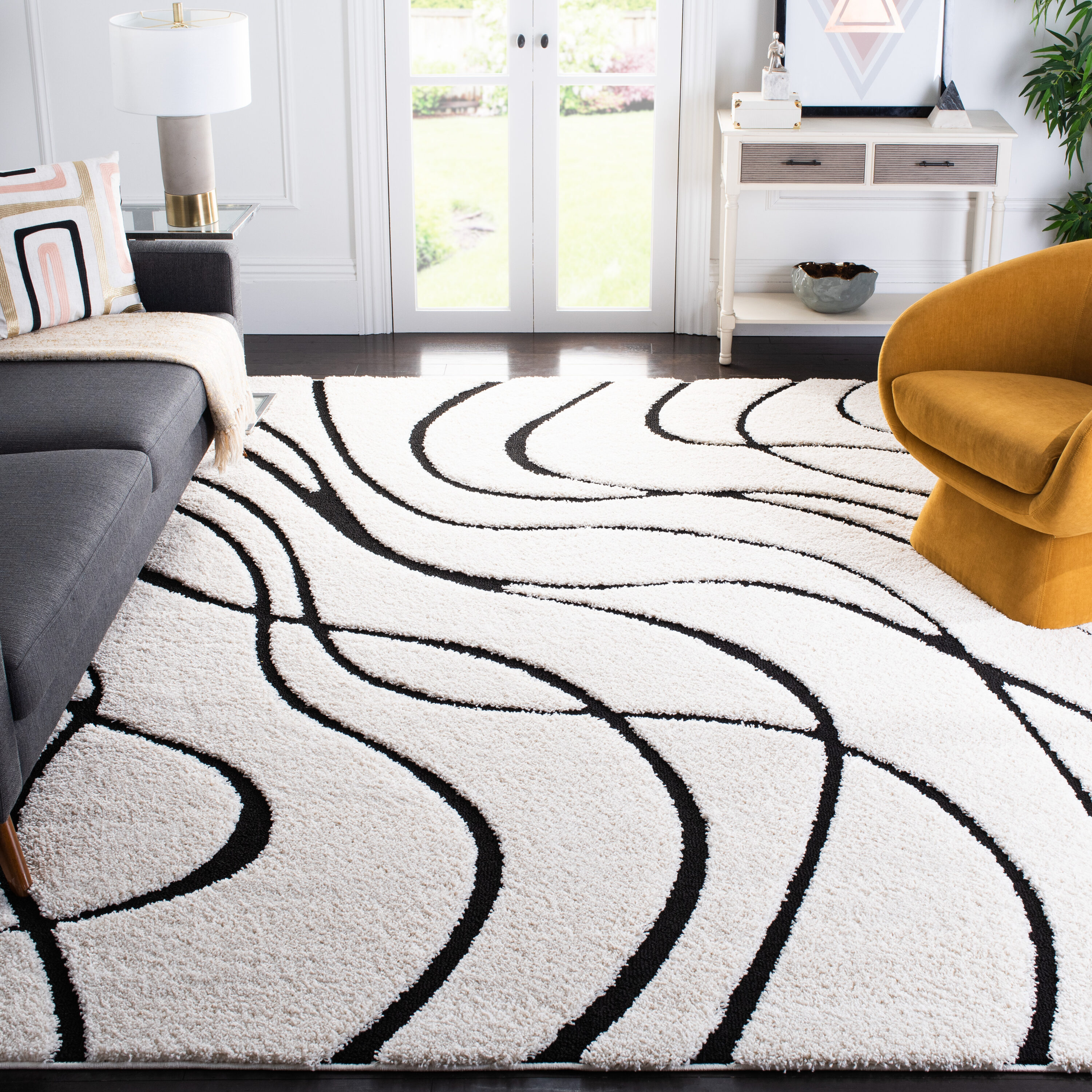 Florida Shag 471-1290 Ivory Black 9 X 12 Rectangular Area Rug