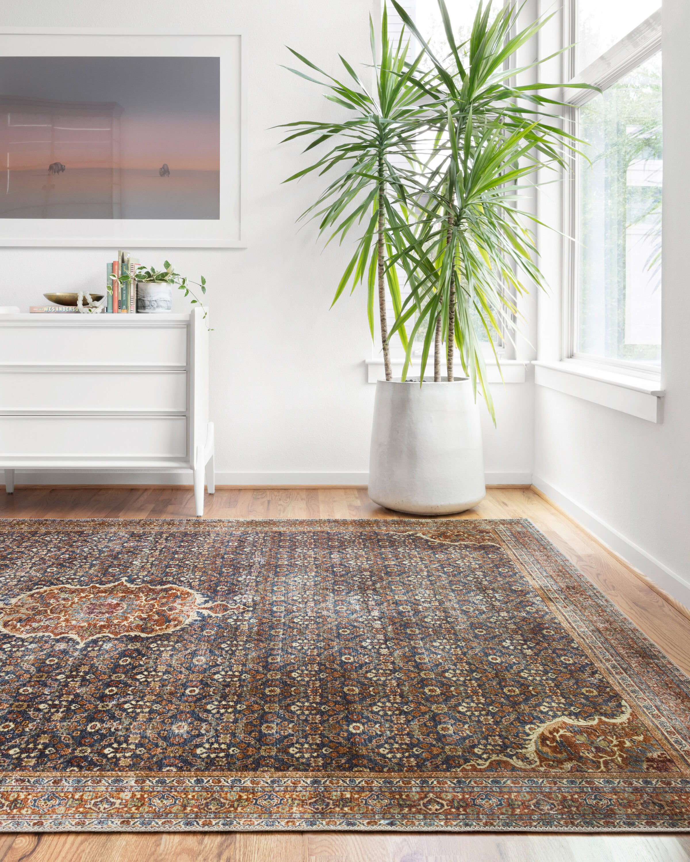 Loloi II LAYLLAY-09CUSQ2050 Layla 2 x 5 (ft) Loomed Polyester Cobalt Blue / Spice Rectangular Indoor Distressed/Overdyed Oriental Area rug