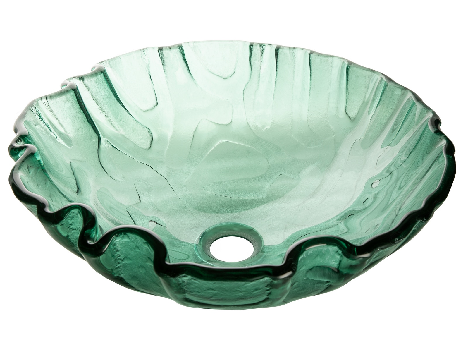 Green Textured Glass Above-Counter Round Vessel Sink