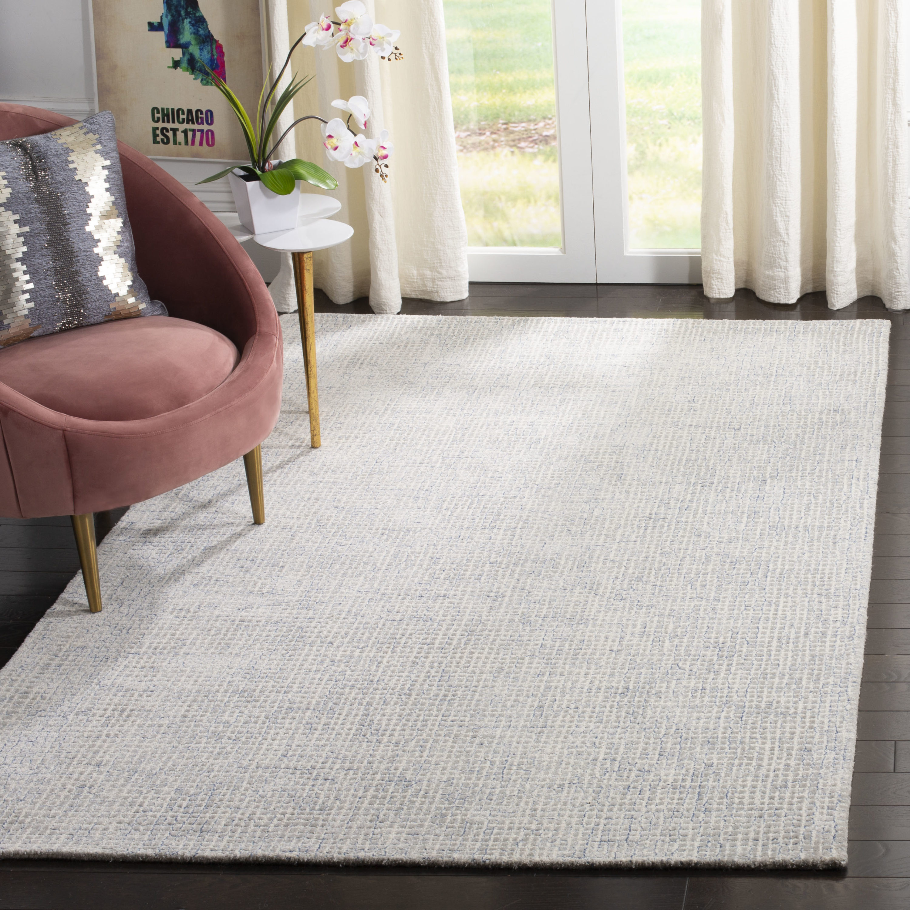 Harmony Abstract Blue & Silver Hand-Tufted Wool Square Rug - 6'