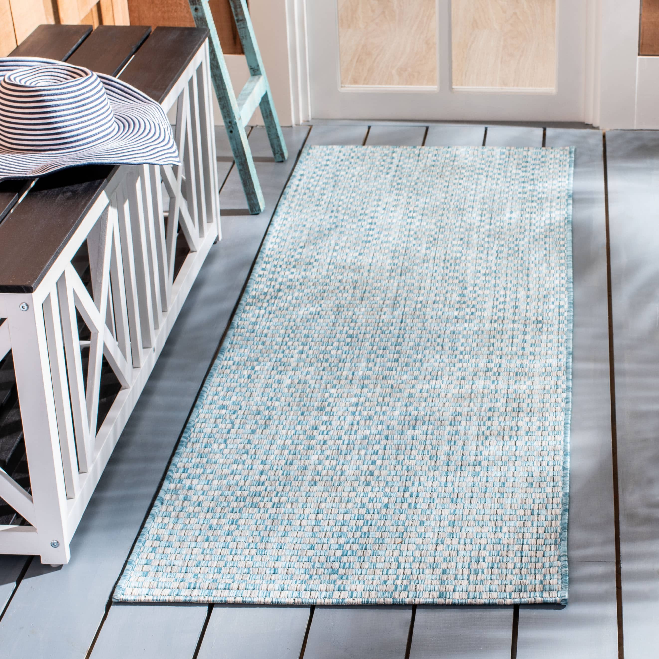 Safavieh CY8653-37121-27 Courtyard Salvador 2 x 7 (ft) Loomed Polypropylene Light Blue/Light Gray Rectangular Indoor/Outdoor Coastal Runner rug