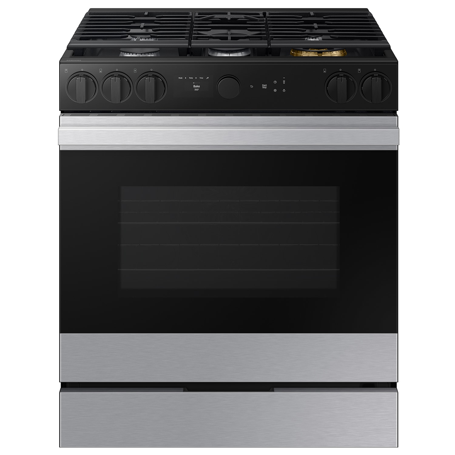 Samsung Bespoke 30-in 5 Burners 6-cu ft Self-cleaning Air Fry Convection Oven Slide-in Smart Natural Gas Range (Stainless Steel)