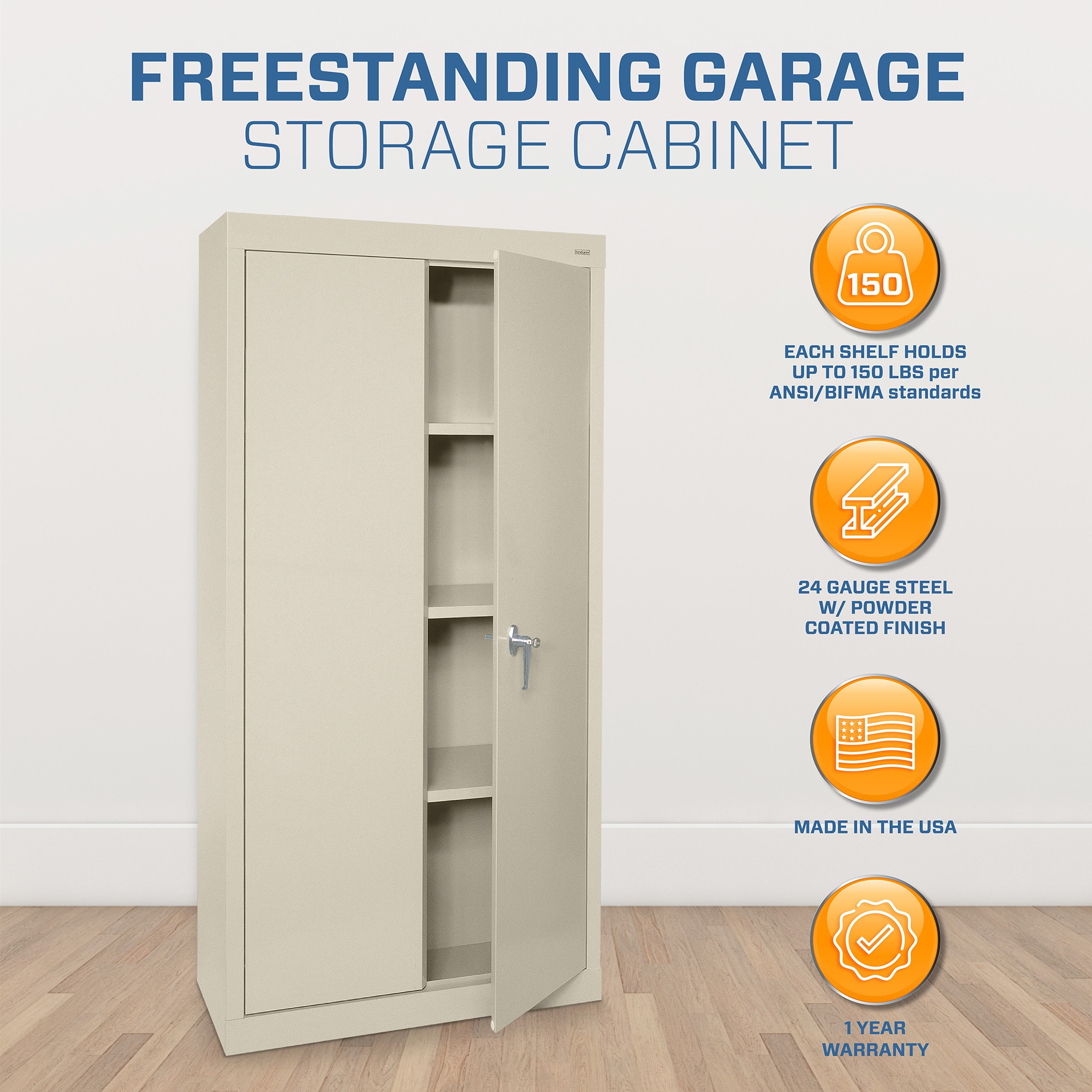 Putty Steel Freestanding Lockable Office Cabinet with Adjustable Shelving