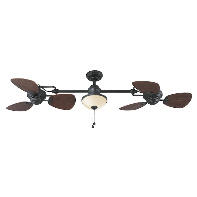 Harbor Breeze Twin Ii 74 In Oil Rubbed Bronze Indoor Outdoor Ceiling Fan With Light 6 Blade The Fans Department At Com - Double Ceiling Fan Light Fixture