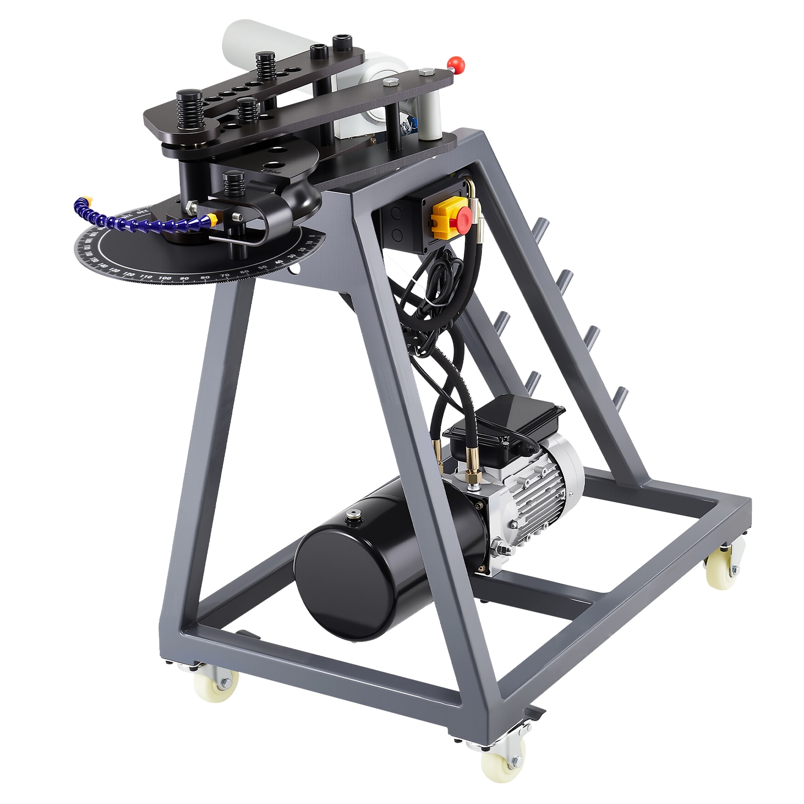 GIVIMO Electric Pipe Bending Machine 750-W Hydraulic Tube Bender 3/4-in to 2-in Pipe Capacity with 6-L Cylinder 3 Bending Dies 180 Angle and Rolling Casters #LW102GIVSS0784