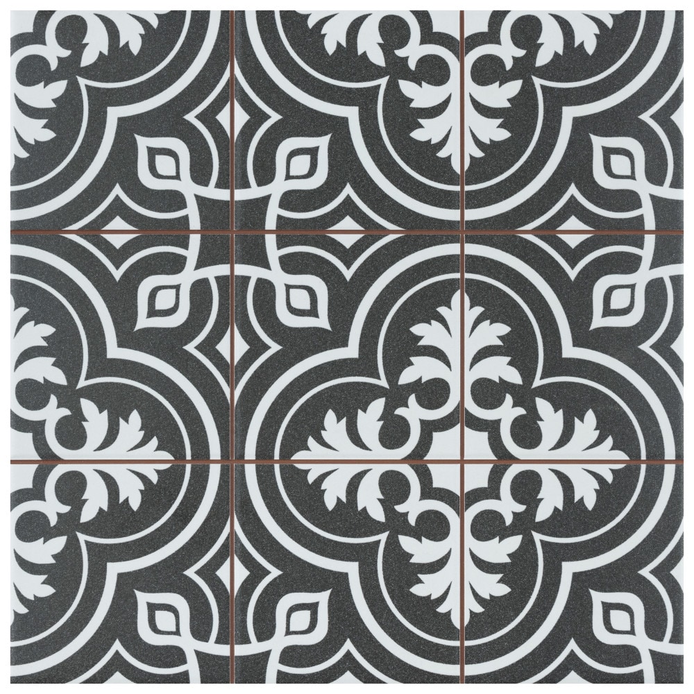 Affinity Tile FPEHMVBK Harmonia Vintage Black 13-in x 13-in Matte Ceramic Encaustic Floor and Wall Tile (12-sq. ft/ Carton)
