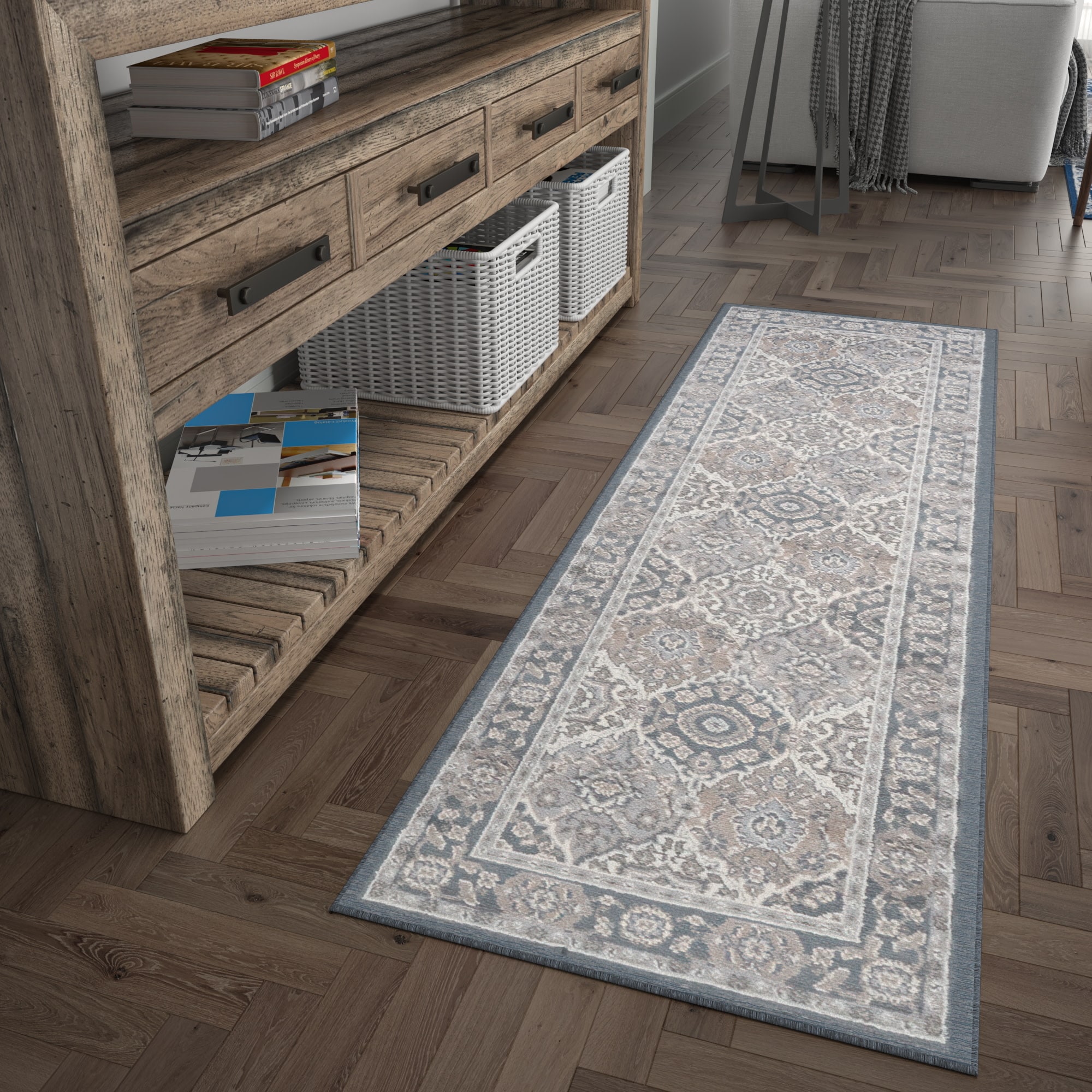 Tayse MDN3609 2X8 Madison 2 x 8 (ft) Loomed Polypropylene Gray Rectangular Indoor Floral/Botanical Oriental Runner rug