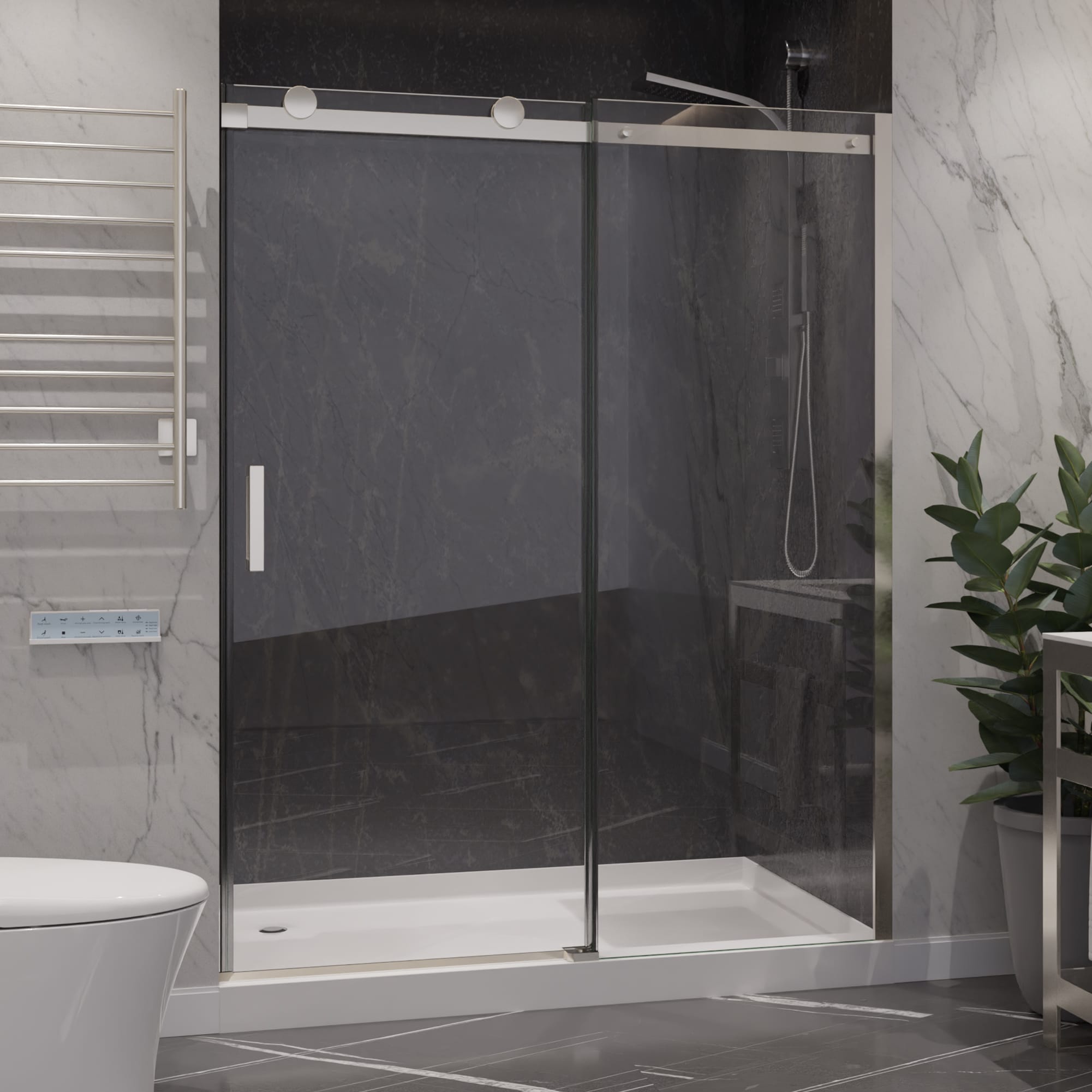 ANZZI SD-FRLS05701BN Rhodes Brushed nickel 48-in W x 76-in H Frameless Sliding Shower door 5/16-in Thick Clear Glass