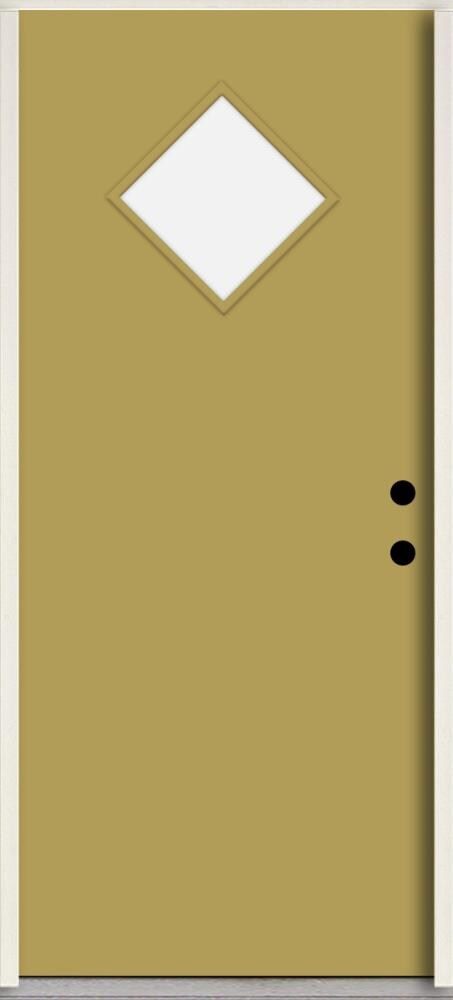 RELIABILT LO1067049 Spotlights 32-in x 80-in x 4-5/8-in Fiberglass 1/4 lite Left-hand inswing Meadowlark Paint Painted Prehung Front Door Insulating core
