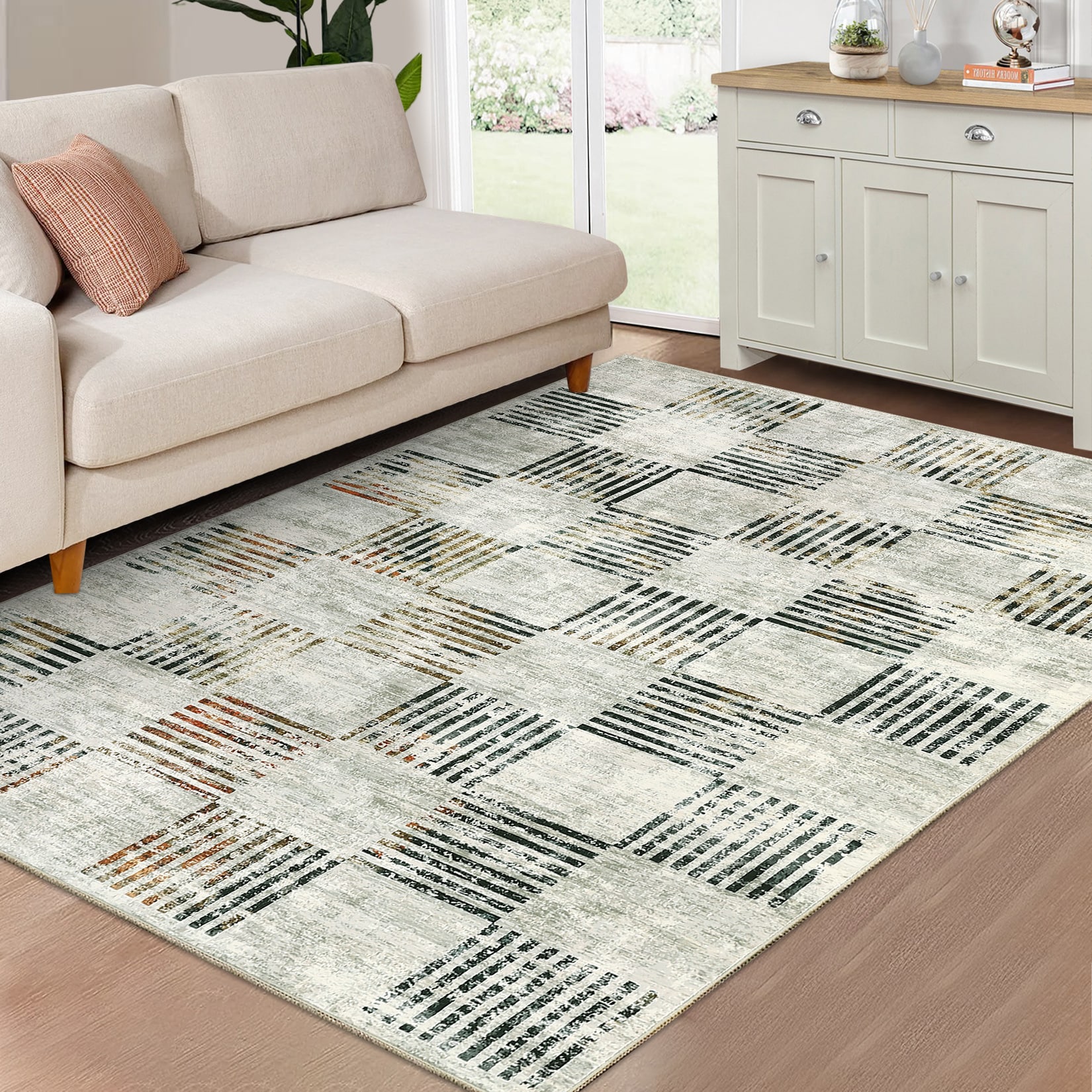 Garvee YXY-LO-PHO-15GT58M4 5 x 7 (ft) Loomed Polyester Multi Color Rectangular Indoor Geometric Mid-Century Modern Machine washable Area rug