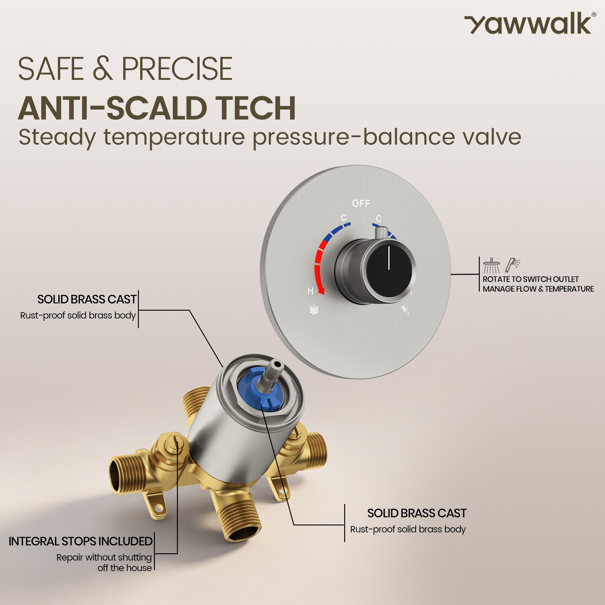 YAWWALK Swivel Head Wall Mounted Rainfall Shower Faucet System with 26 ...