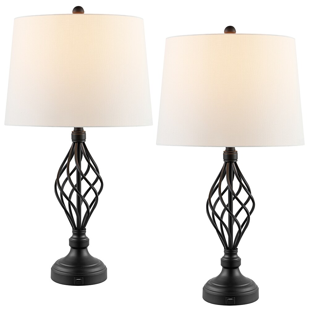True Fine 28-in Bronze LED 3-way Table Lamp with Fabric Shade (Set