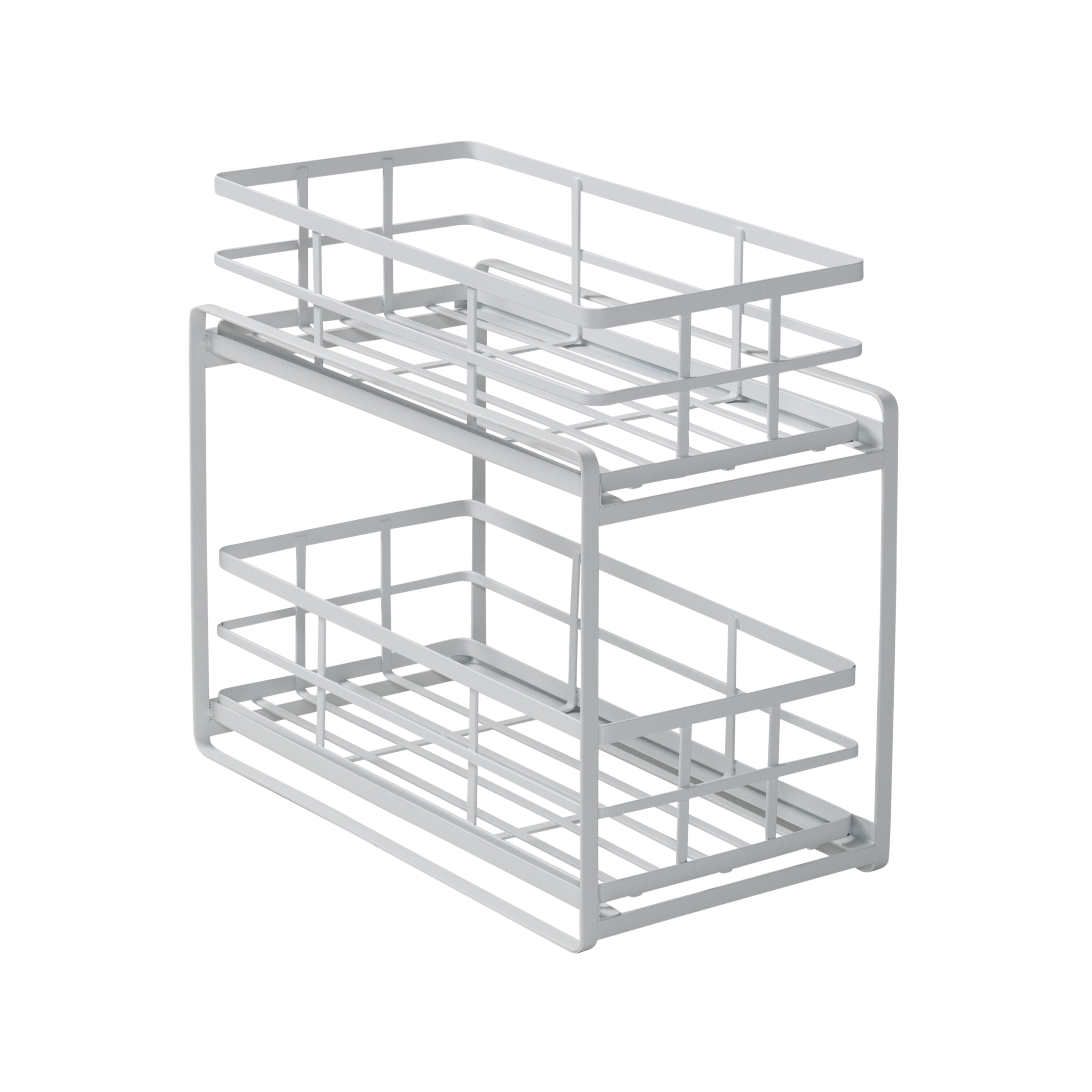 White Steel 2-Tier Sliding Basket Organizer