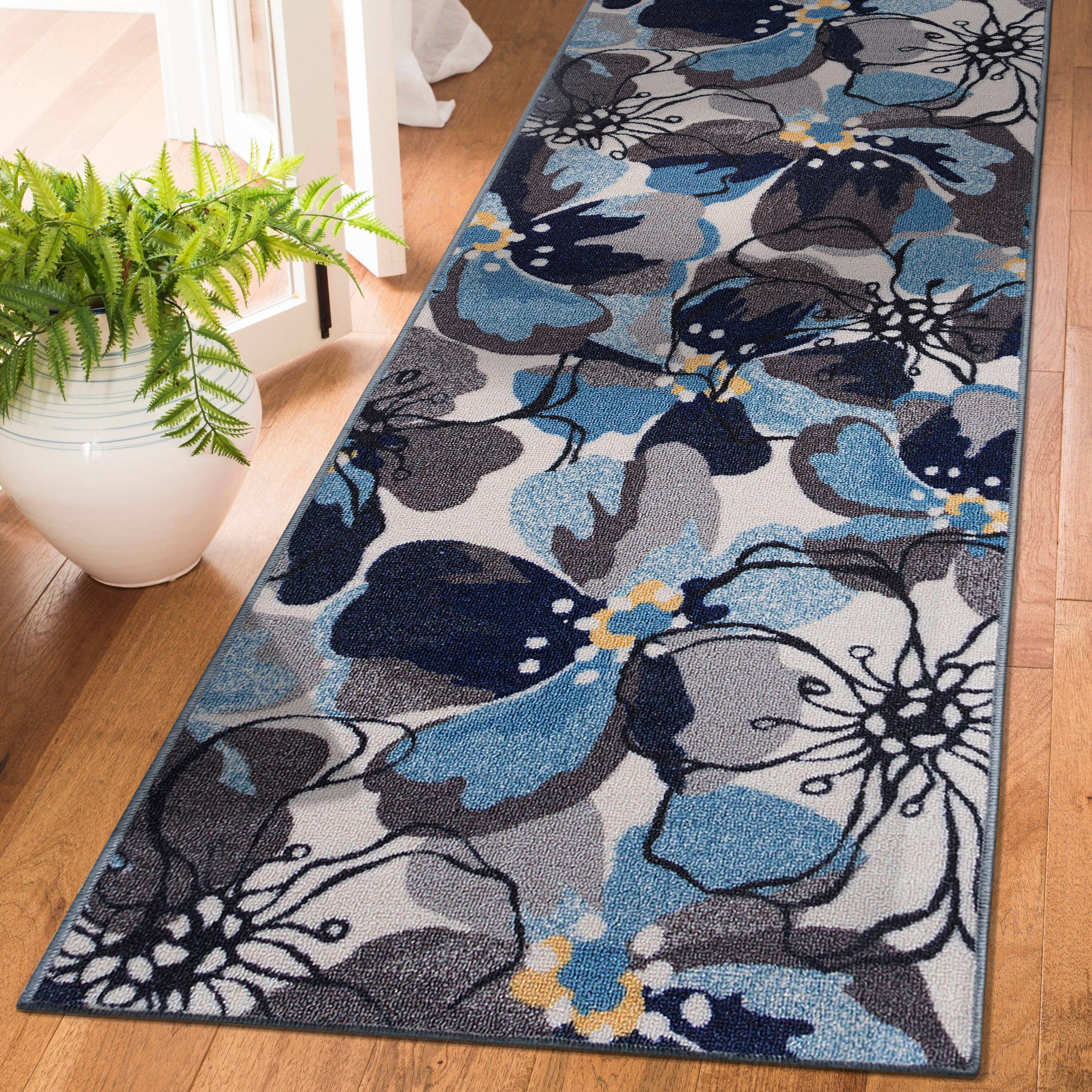 Elegant Floral Gray Tufted Runner Rug with Non-Slip Feature - 2' x 10'