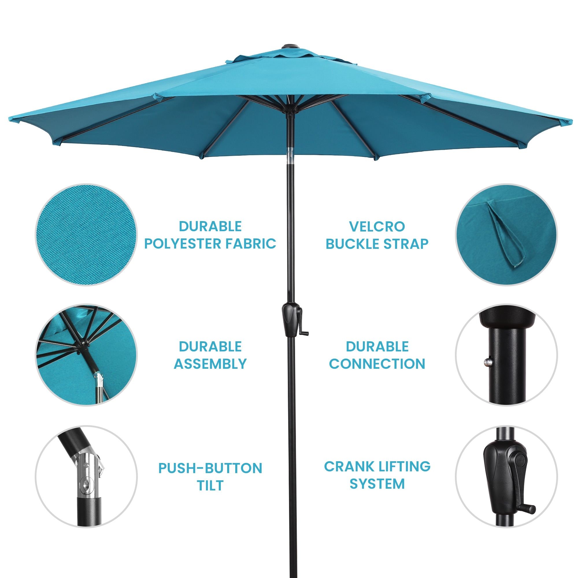 Patio Premier 9-ft Steel Blue Push-button Tilt Market Patio Umbrella ...