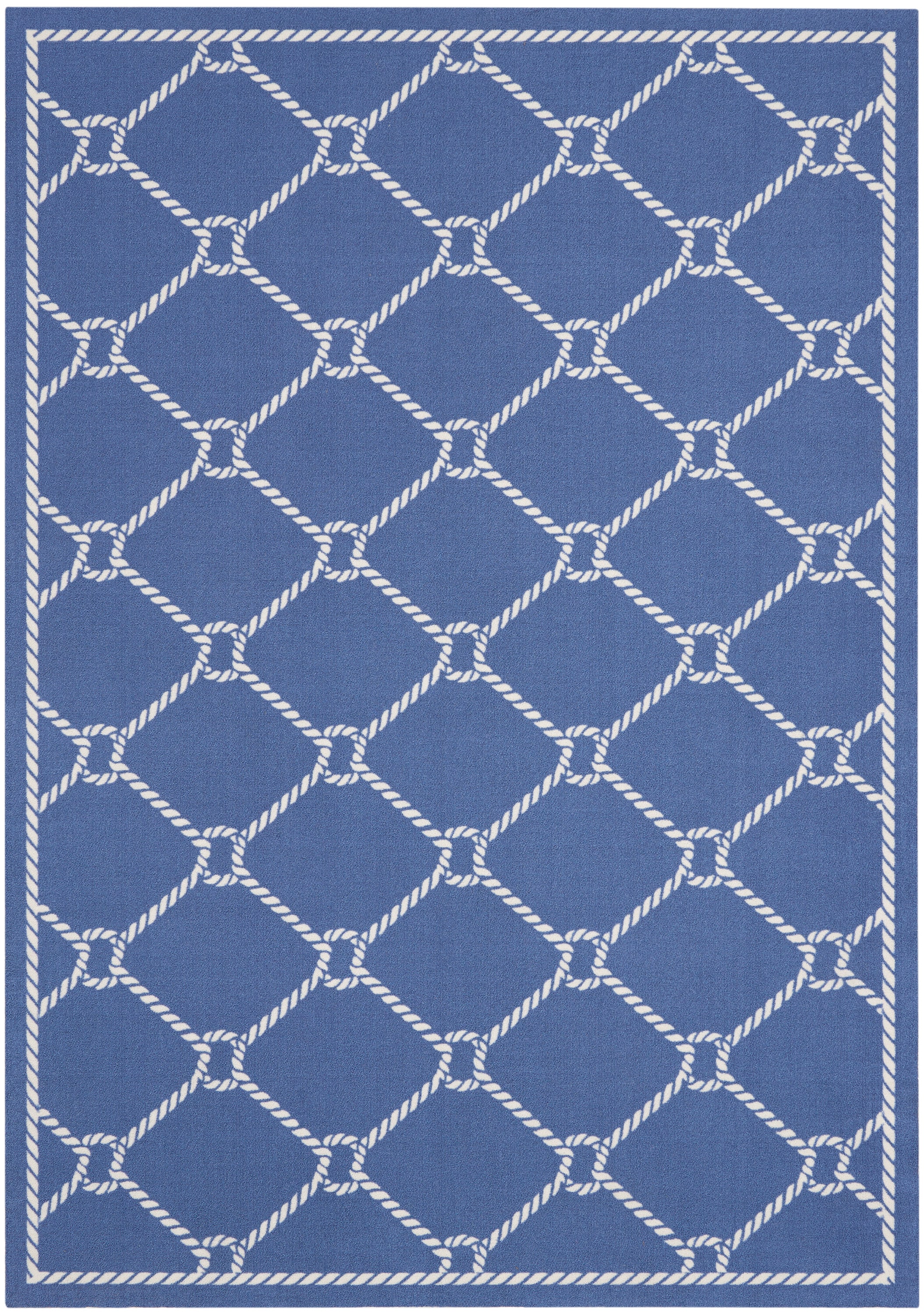 Nautical Blue and White Reversible Synthetic Area Rug