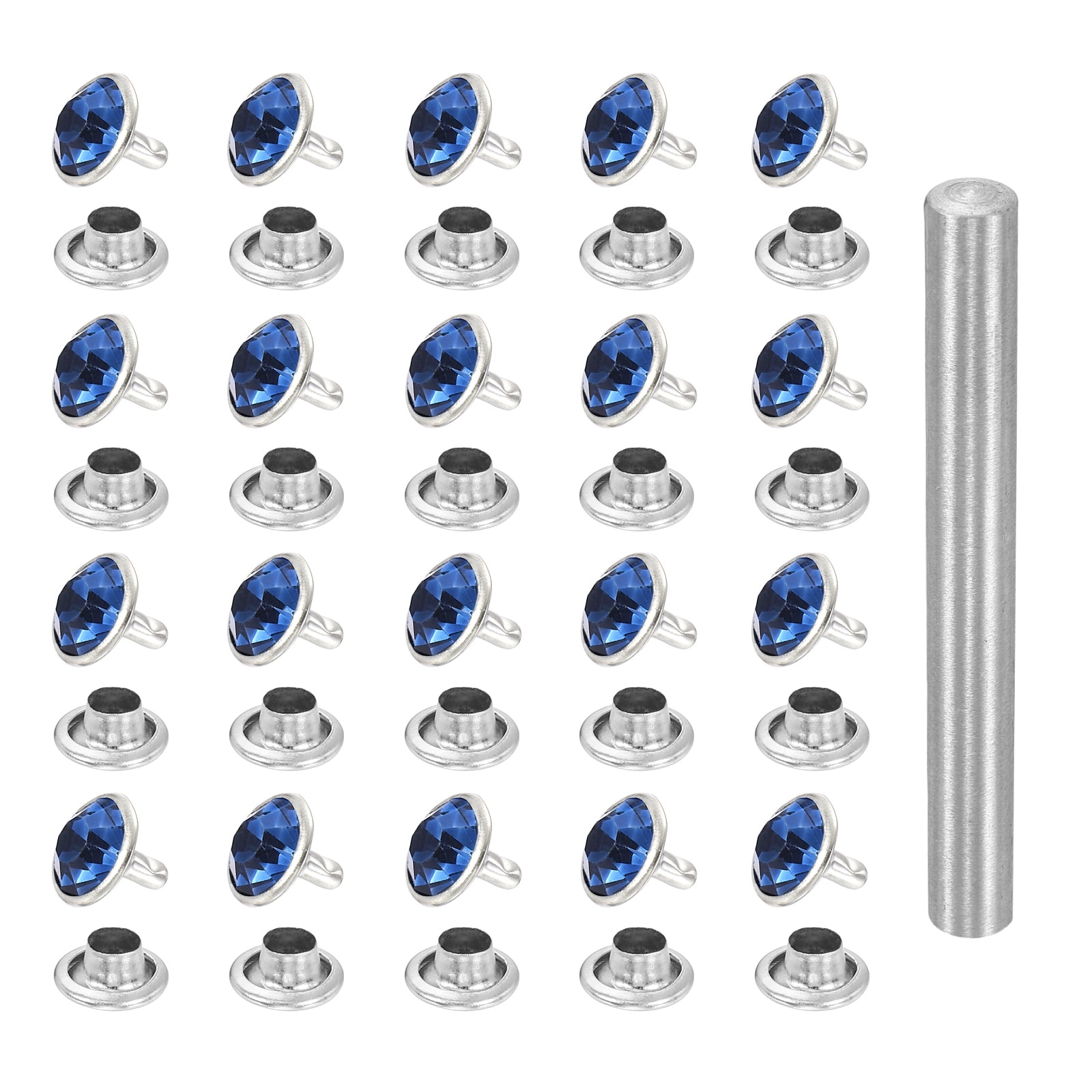 Harfington 100pcs Crystal Rivets 10mm Rhinestone Rapid Stud Rivets with Steel Installation Tool for Clothing Leather Fabric Arts Crafts Decoration DIY Silver Medium Blue #S26091003UX3650