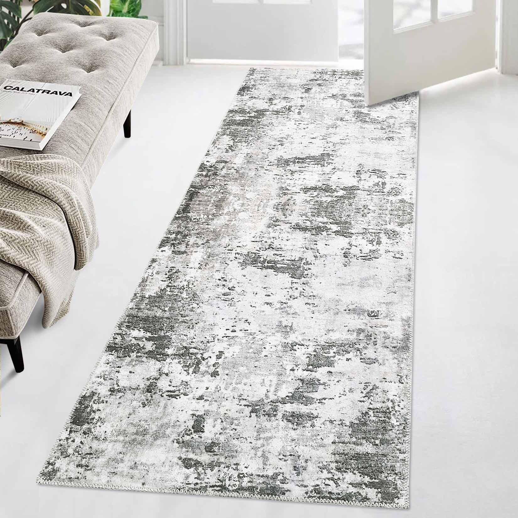 Garvee YXY-LO-PHO-0XT4A7R5 2 x 10 (ft) Loomed Polyester Gray/Green Rectangular Indoor Abstract Mid-Century Modern Machine washable Runner rug