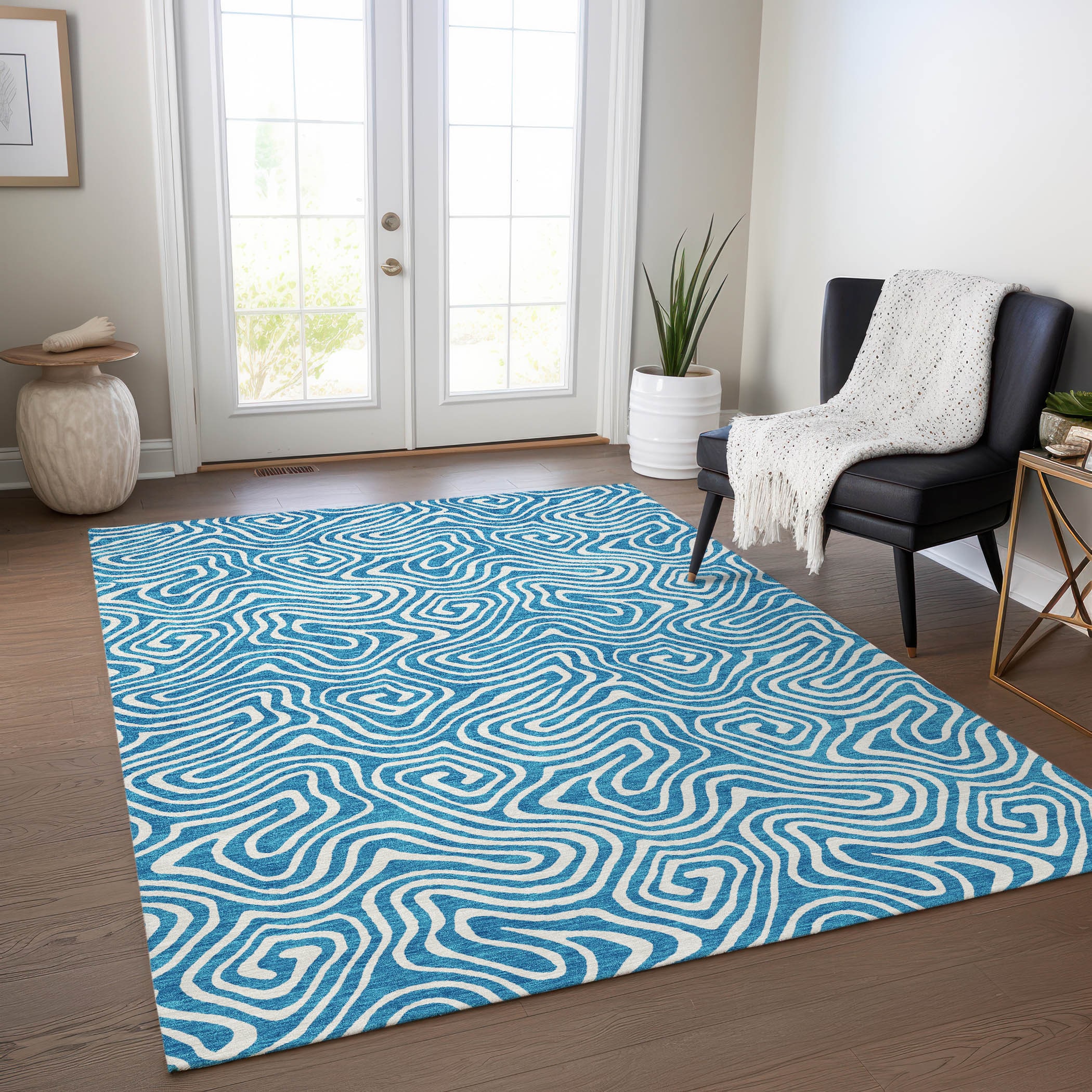 Addison Rugs ACN1030TE30X46 Chantille ACN1030TE 2 x 3 (ft) Polyester Teal Rectangular Indoor/Outdoor Geometric Machine washable Area rug