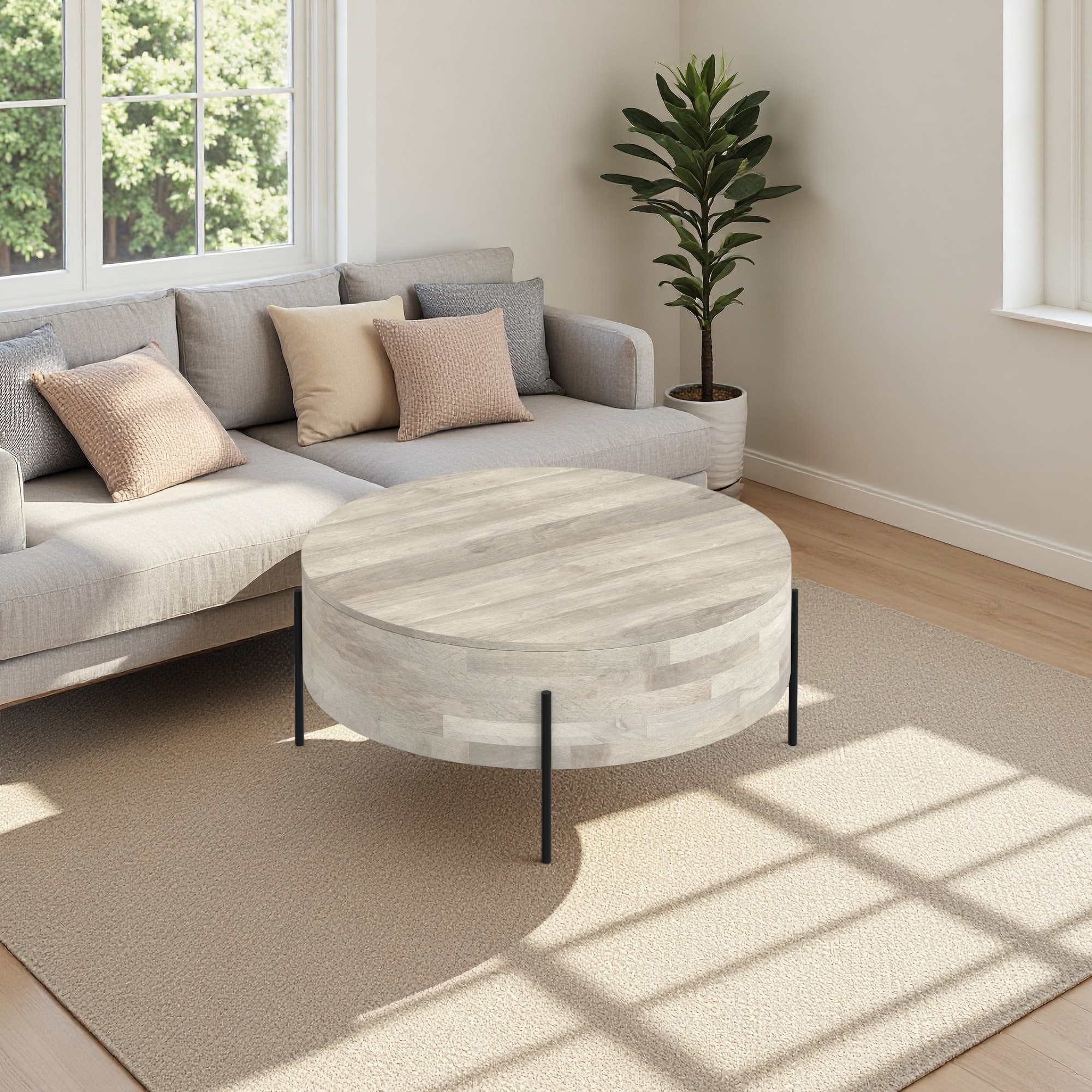 zwyo hosimu - 38 in W 38 in D 14 in H Solid Mango Wood Round Coffee Table