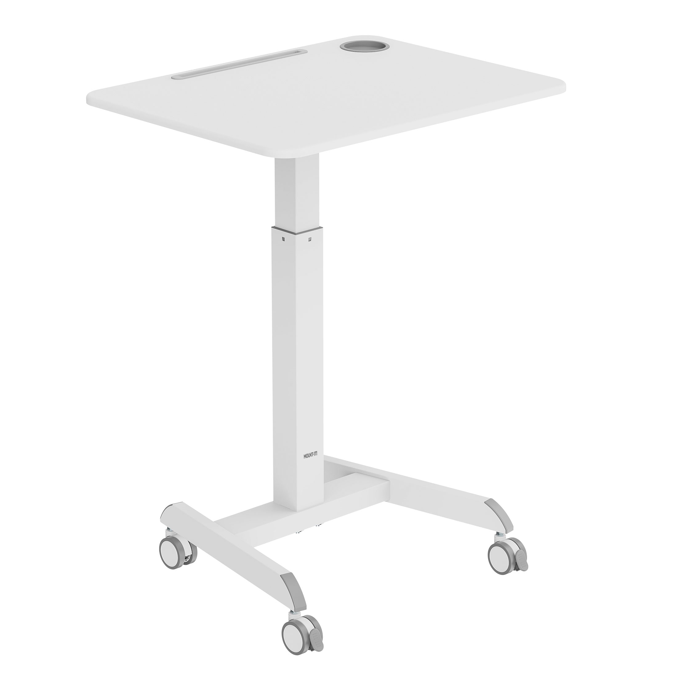 White Adjustable Height Mobile Laptop Cart with Cup Holder