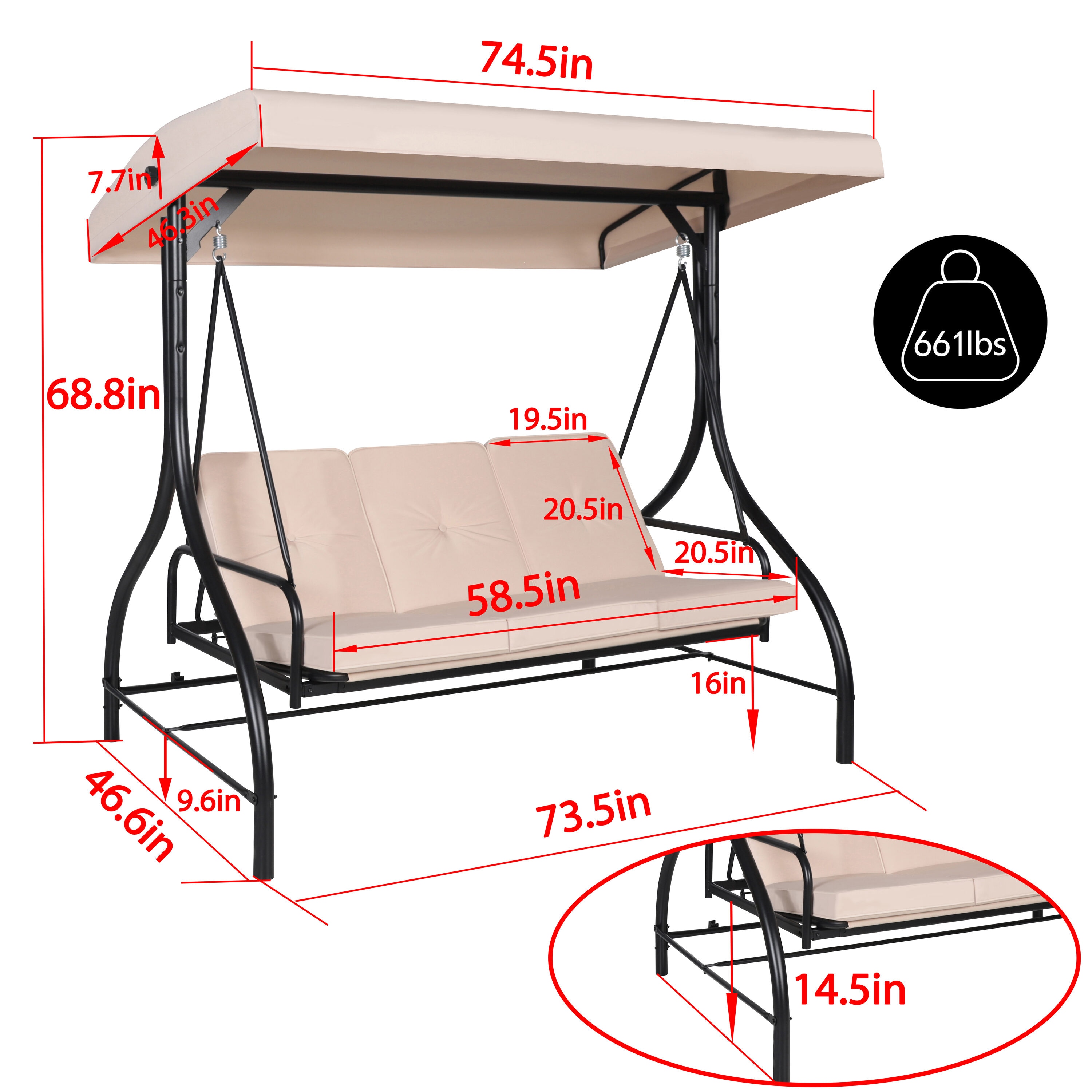 VEIKOUS 2-In-1 Convertible Swing 3-person Off White Steel Outdoor Swing ...