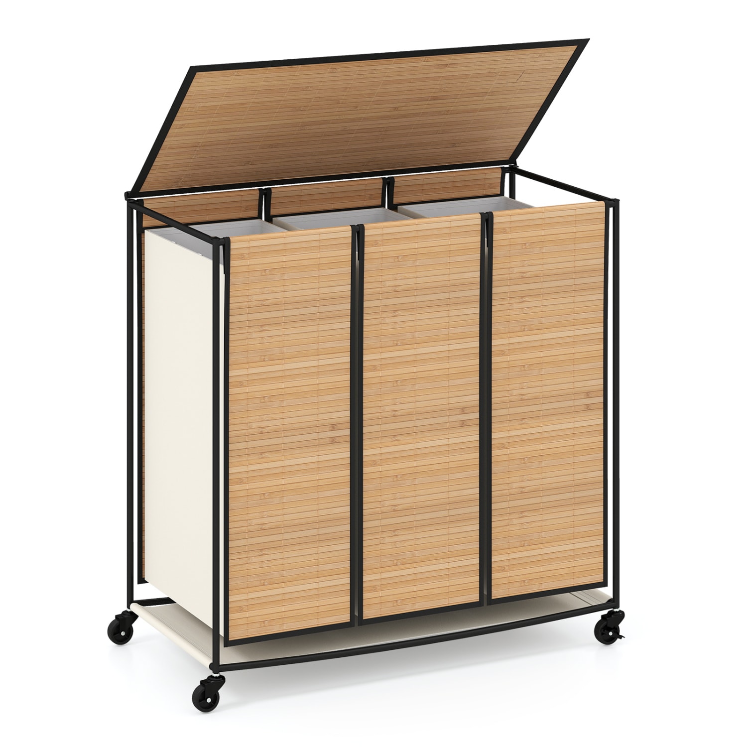 Slickblue 21.4 Gal Laundry Hamper with 3 Compartment Sorter, Removable Washable Liner Bags, and Locking Wheels