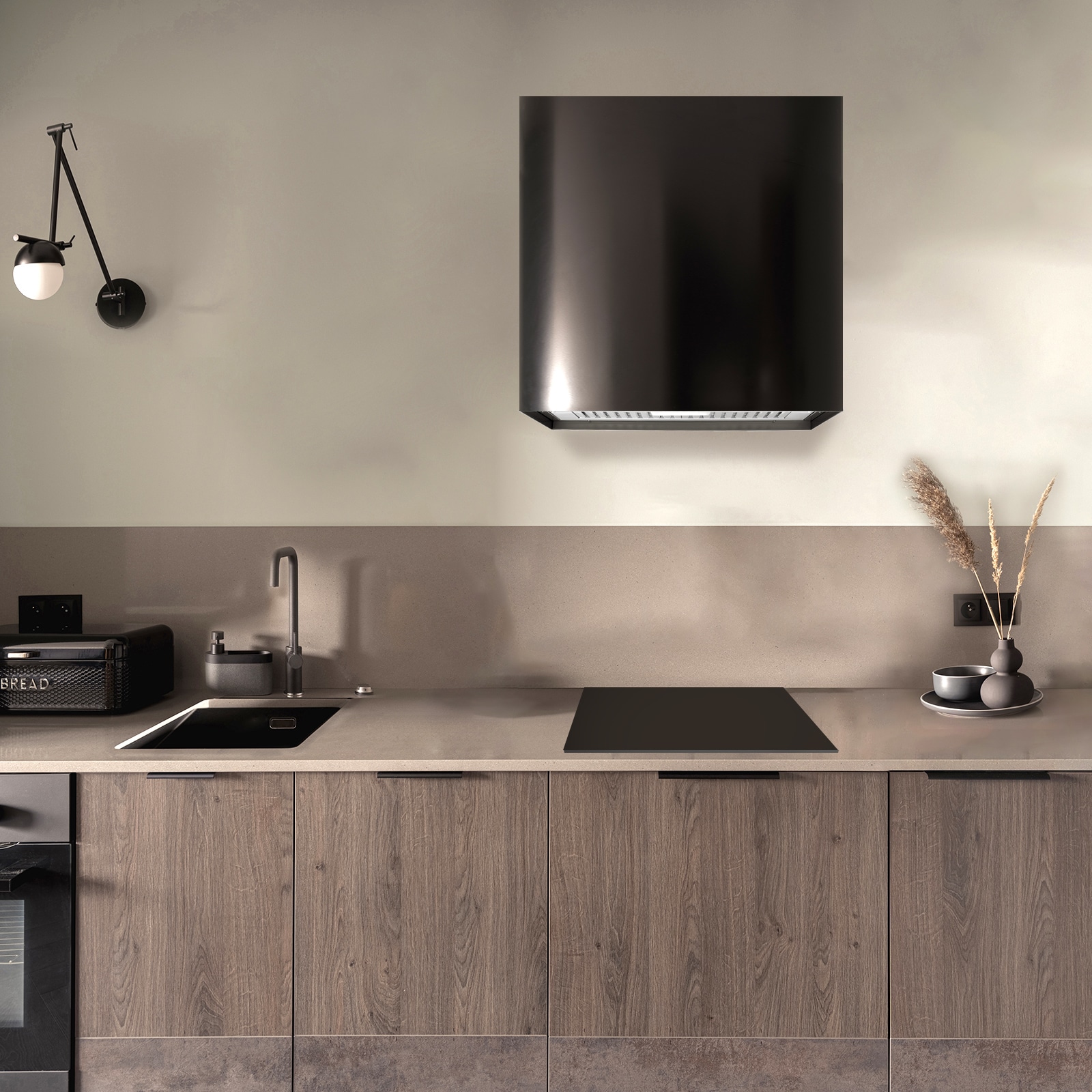 Jet Black Stainless Steel Wall Mounted Range Hood with Charcoal Filter