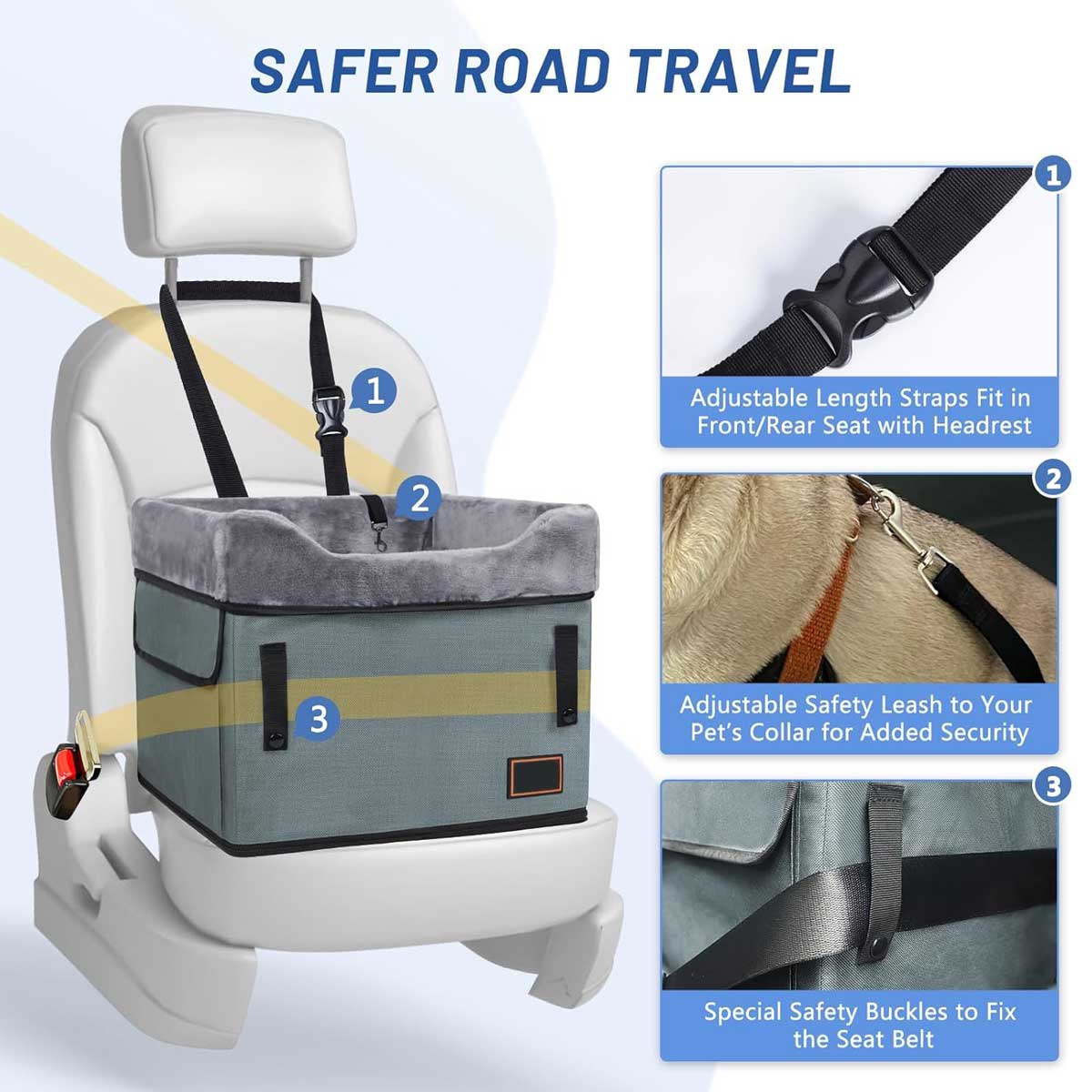 View of Aoibox Small Dog Car Seat Portable Puppy Booster Seat for Car with Clip ...