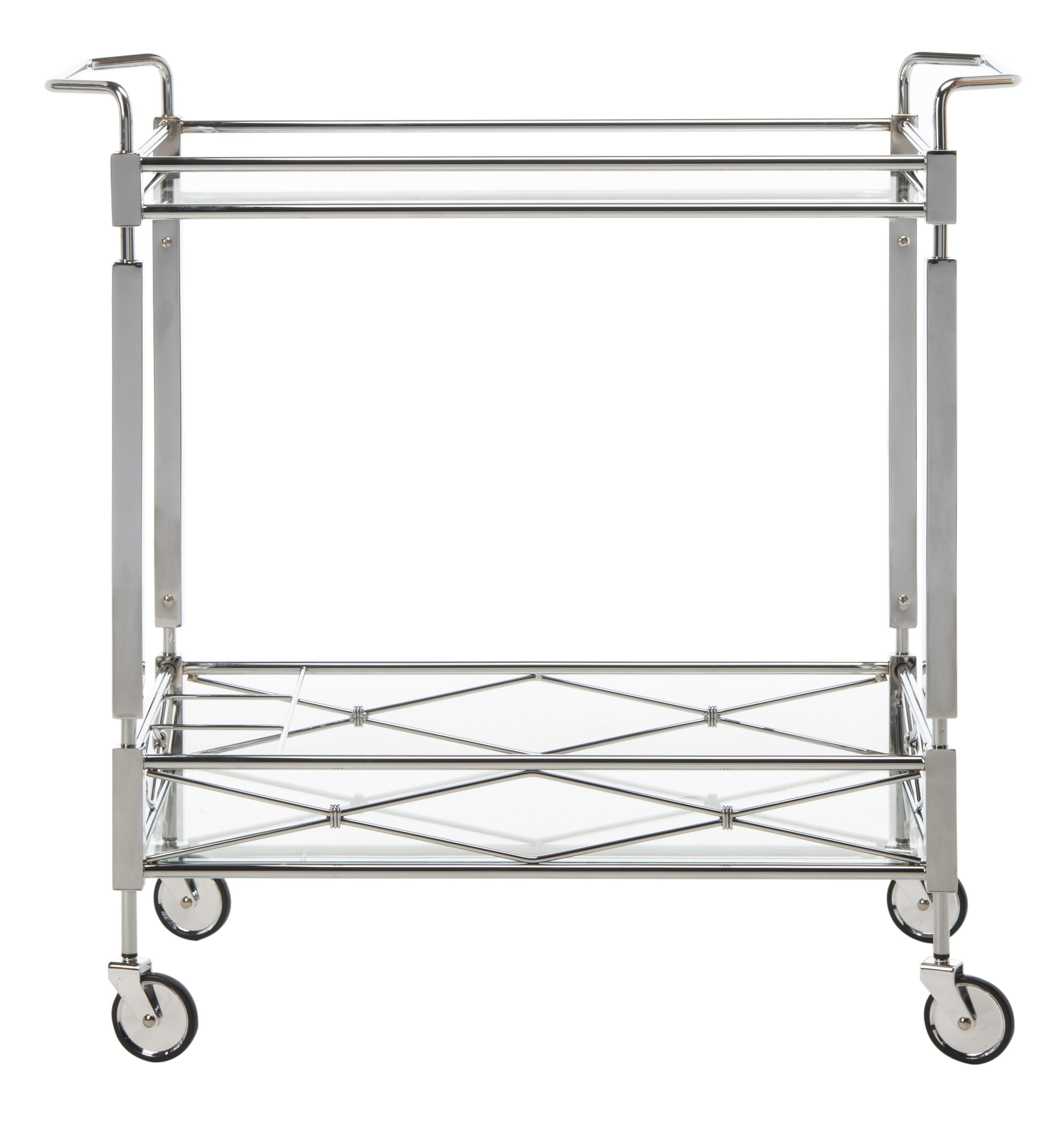 Chrome Glass 32" Transitional Rectangular Bar Cart with Storage