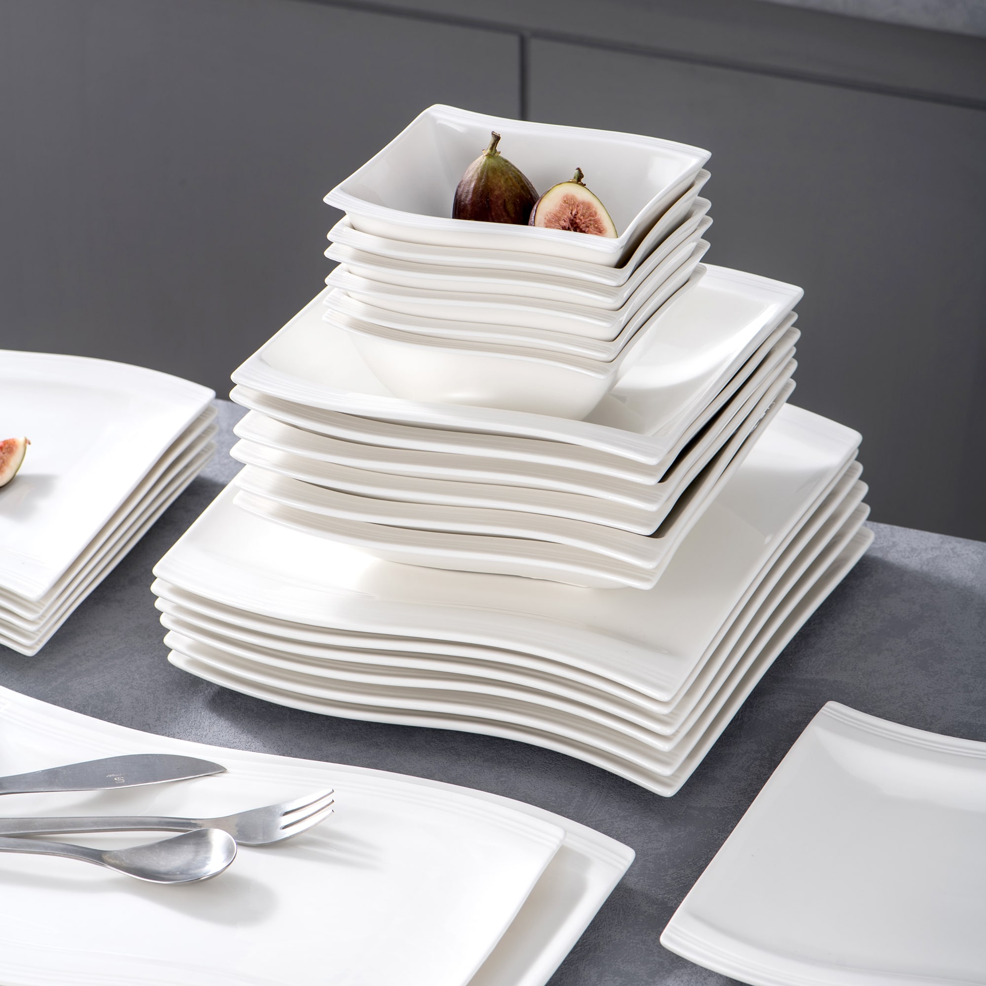 MALACASA Dinnerware Set 26-Pcs Contemporary White Porcelain