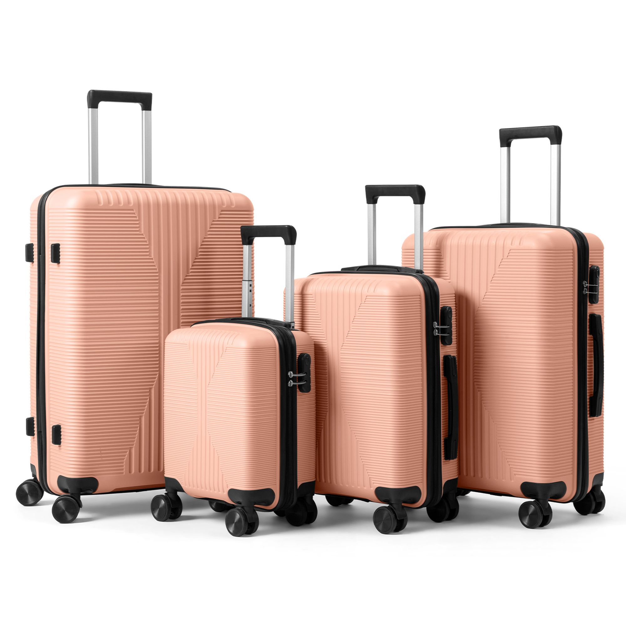 Winado - 4 Piece Hardside Luggage Set 16 20 24 28 Inch PP Suitcase Pink