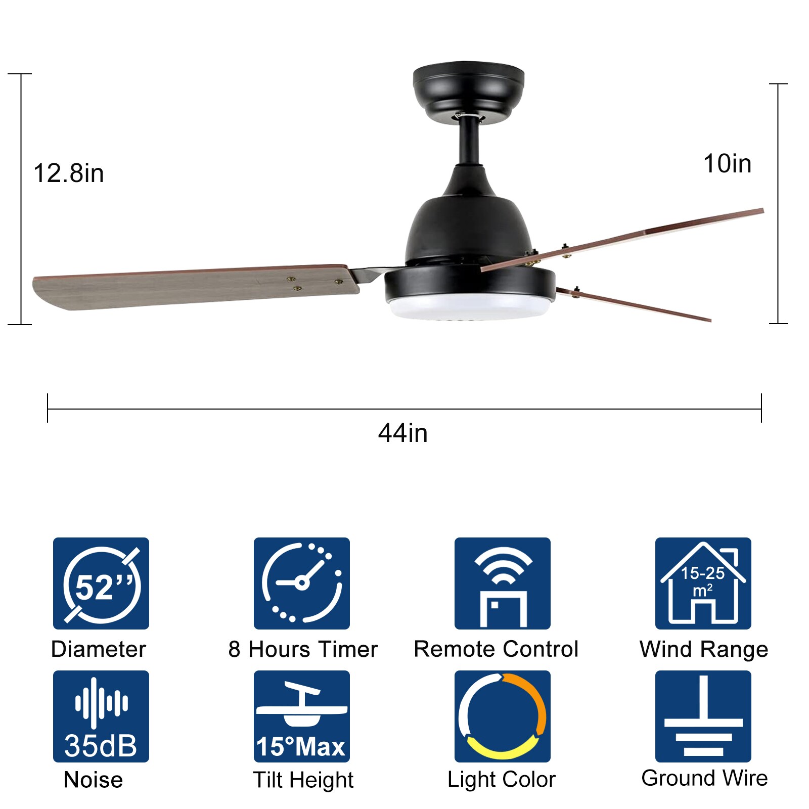 44-in Brown Indoor Downrod Or Flush Mount Ceiling Fan With Light And 