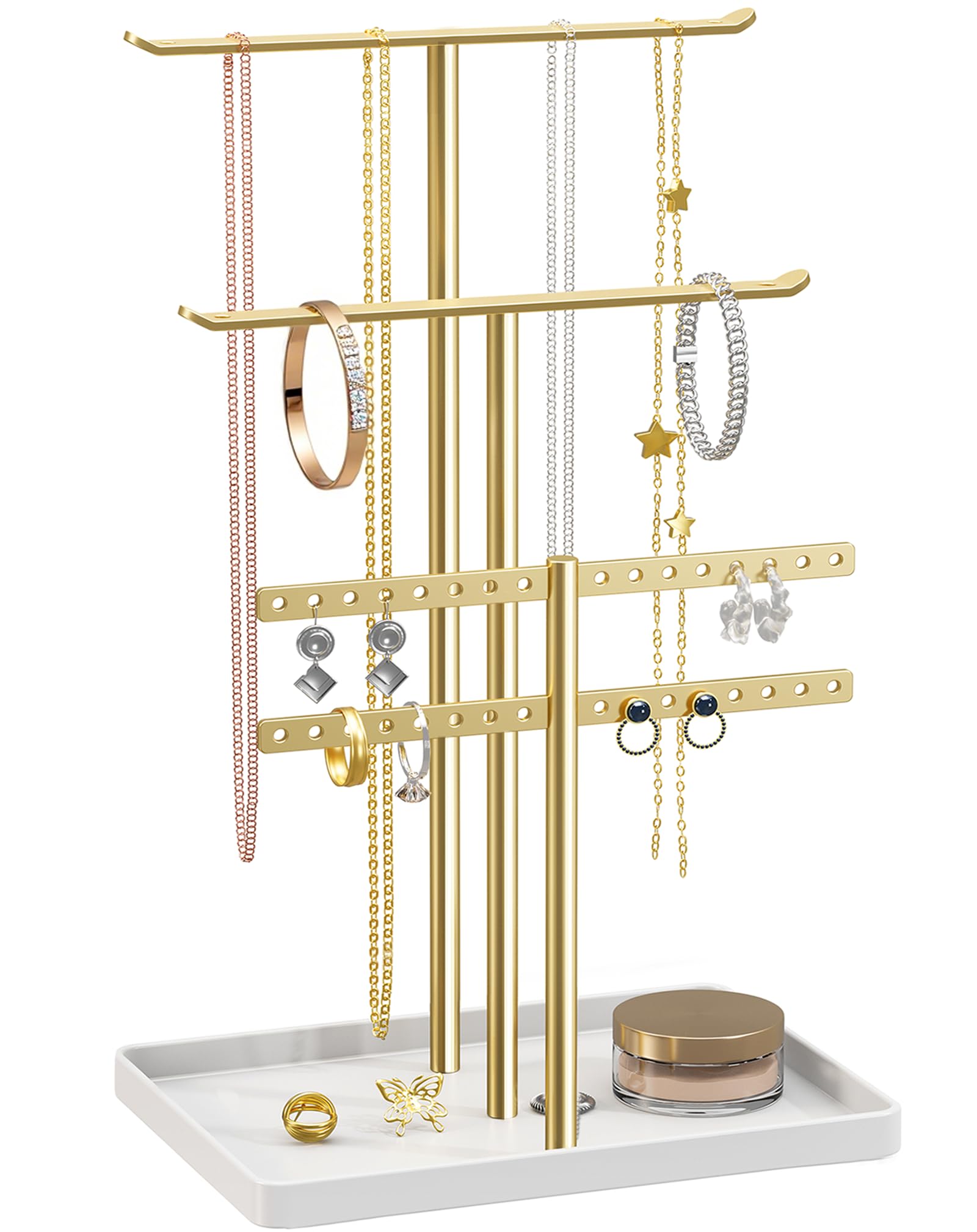 Aoibox Gold Jewelry Stand Holder Organizer 12.5 Inch Sturdy 3 Tier Tower Holds 80 Pcs for Displaying Necklace Earring Bracelet Watch Easy Assembly #LAB1229J05