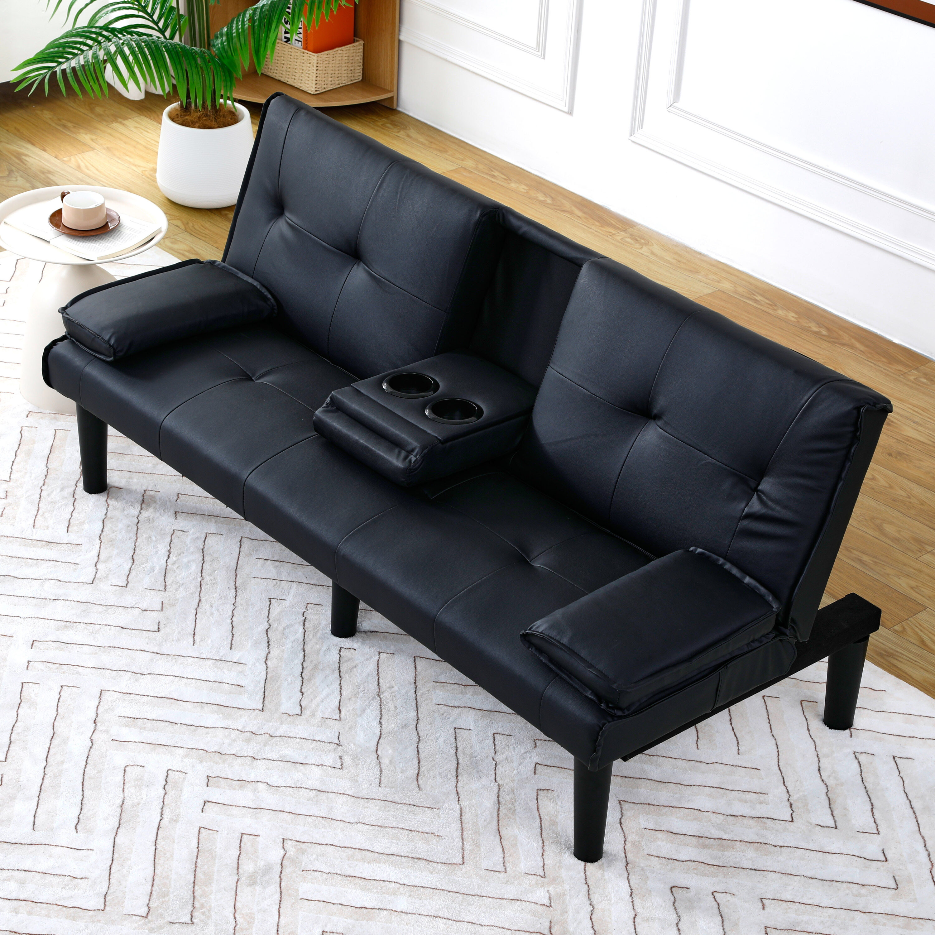 トップス Buffer Couch Surfers Black XL LOVMOR 62.83inch Sleeper Sofa Fabric Black Couch with Cup Holders