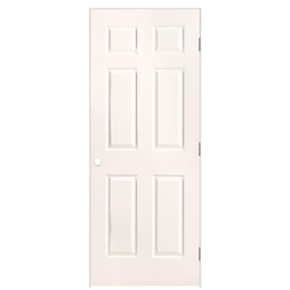 Masonite 1316894 32-in x 80-in Snowstorm Solid core 6-panel Left hand Textured Prefinished Molded composite Flat Jamb Single Prehung Interior Door