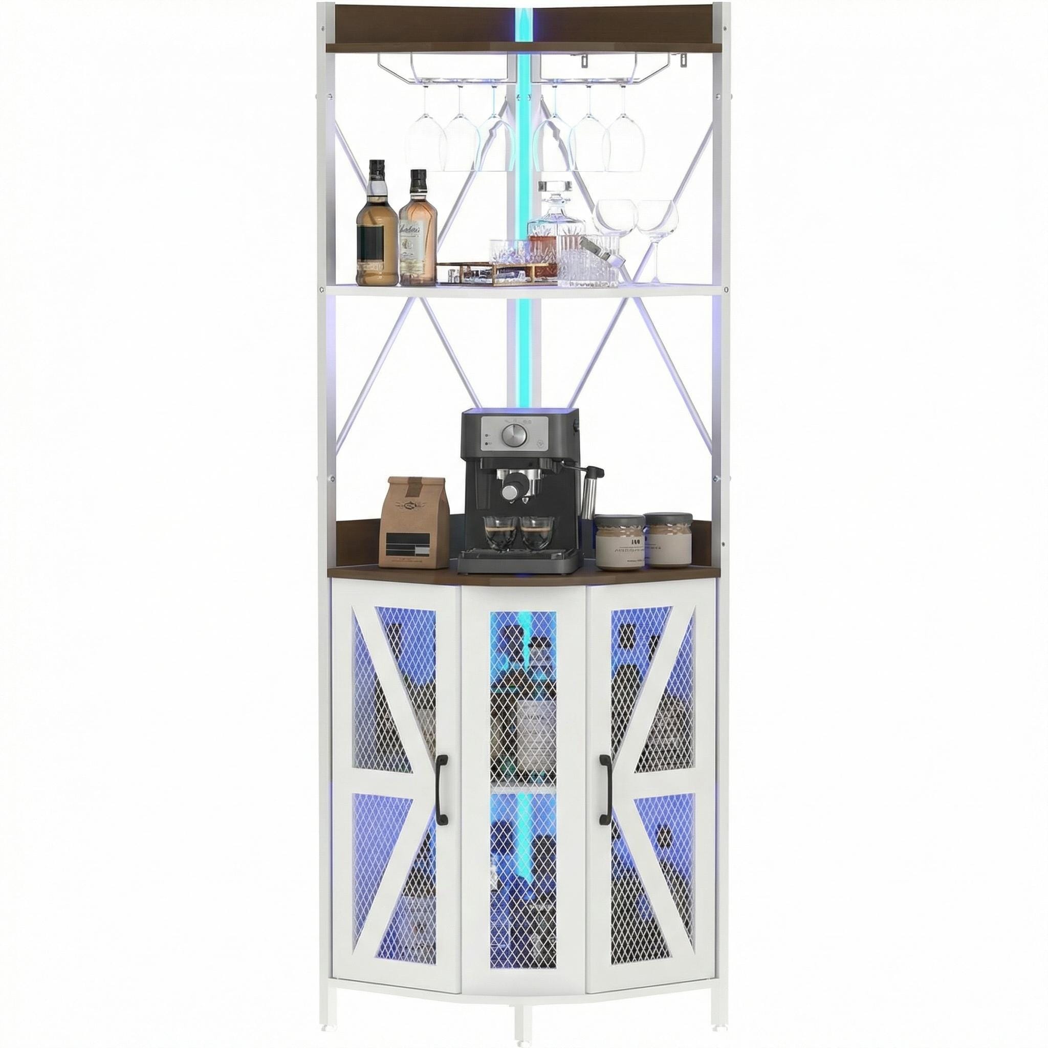 Garvee 4 Tier Foldable Corner Wine Rack Cabinet MDF Metal Freestanding Wine Storage