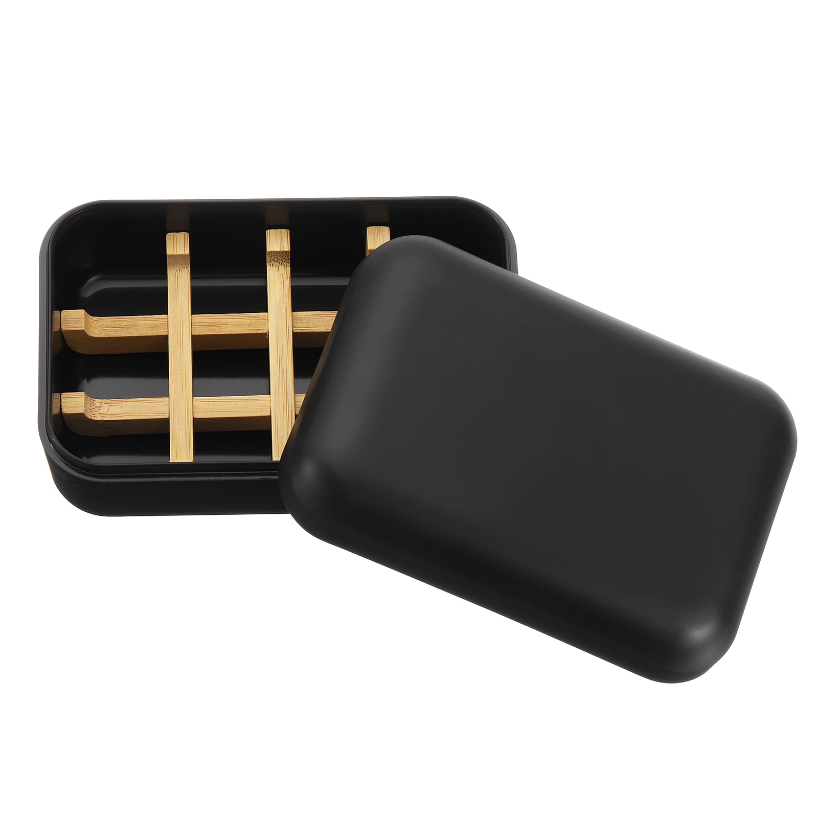 Unique Bargains Wooden Soap Holder Self-Draining Soap Box with Lid Wooden Soap Bar Tray for Shower Bathroom Kitchen Black