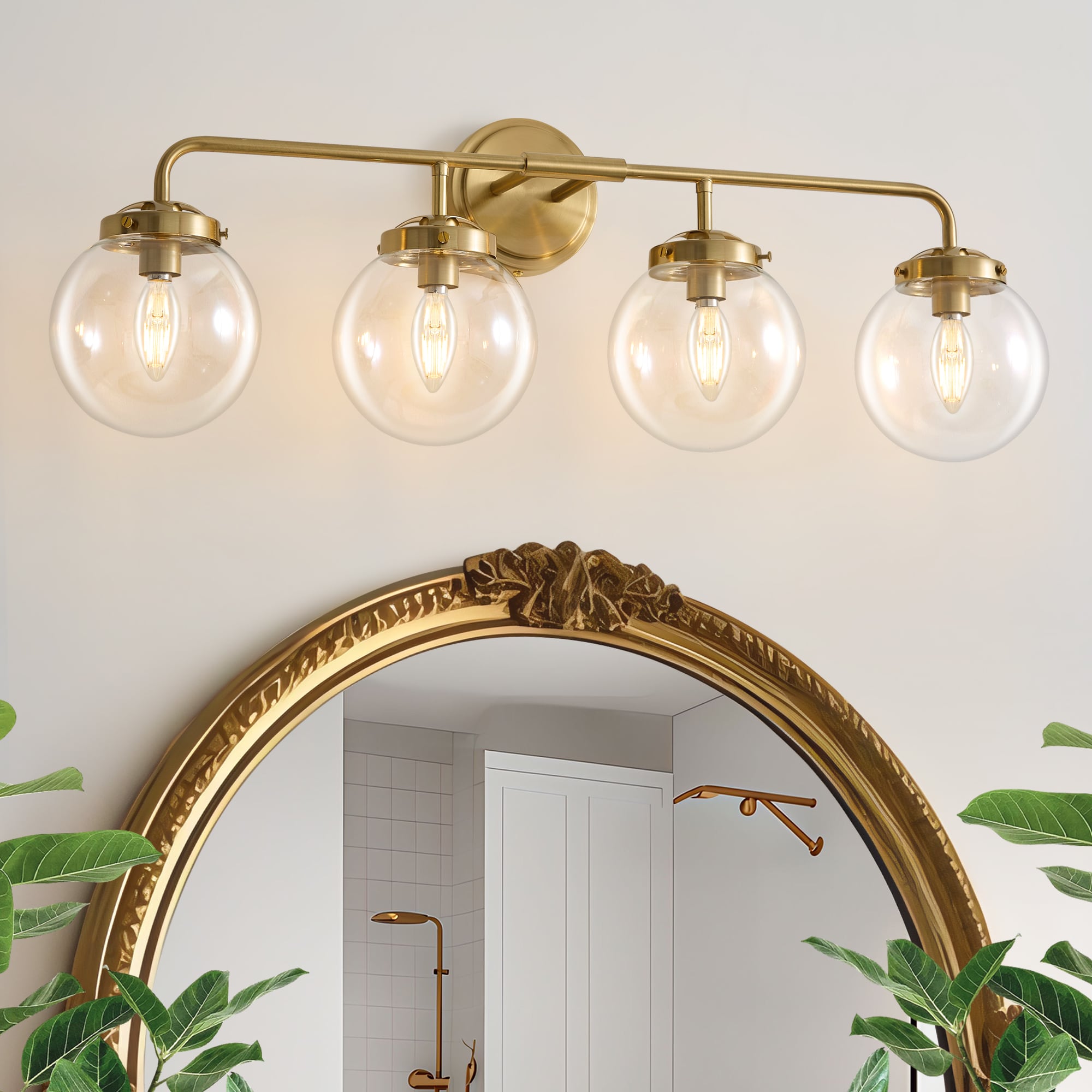 POWLIG Vanity Light 30.71-in 4 Light Gloss Gold Modern/contemporary Bathroom Vanity light