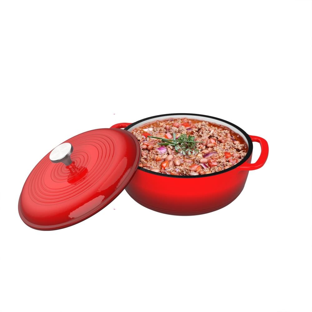 6 Qt Cast Iron Artisan Casserole Pan w/Red Enamel Coating, Oven and Stove  top safe, Versatile for All Dishes
