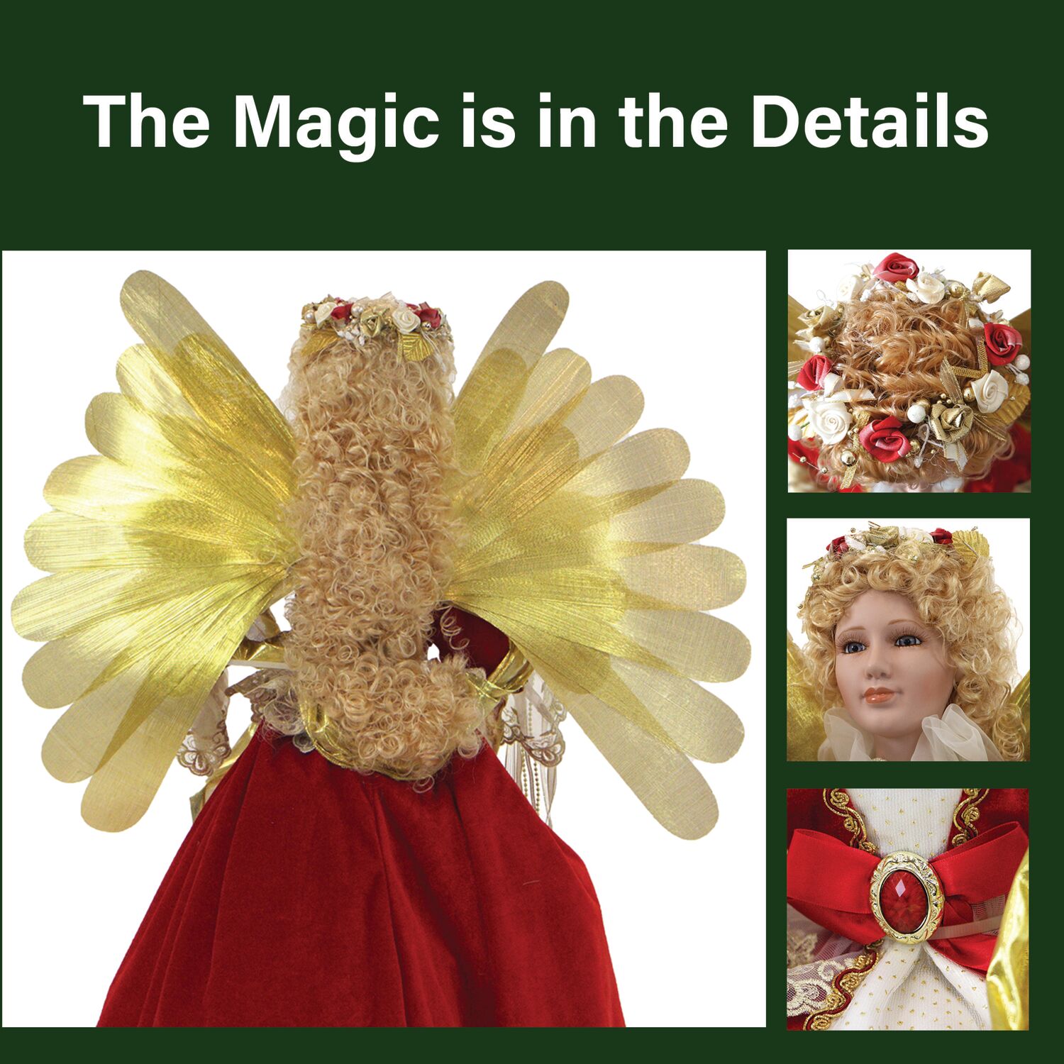 32-Inch Golden Winged Porcelain Christmas Angel Figurine with LED Lights and Music