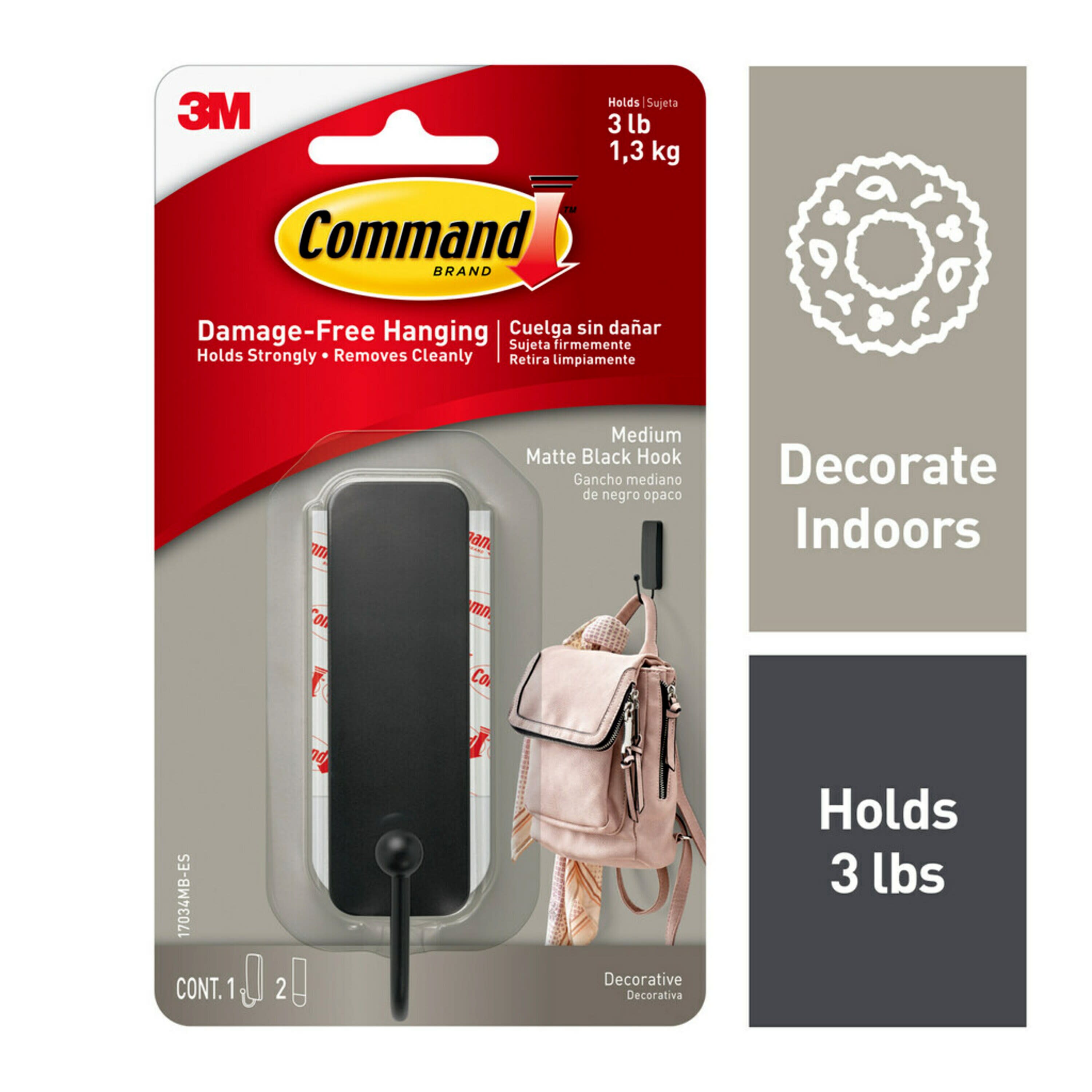 Command Medium Decorative Black Adhesive Storage/Utility Hook (3