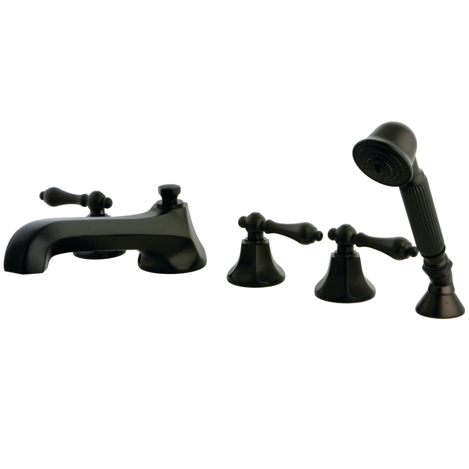 Kingston Brass Millennium Oil Rubbed Bronze 3 Handle Deck Mount Roman Low Arc Bathtub Faucet 8812