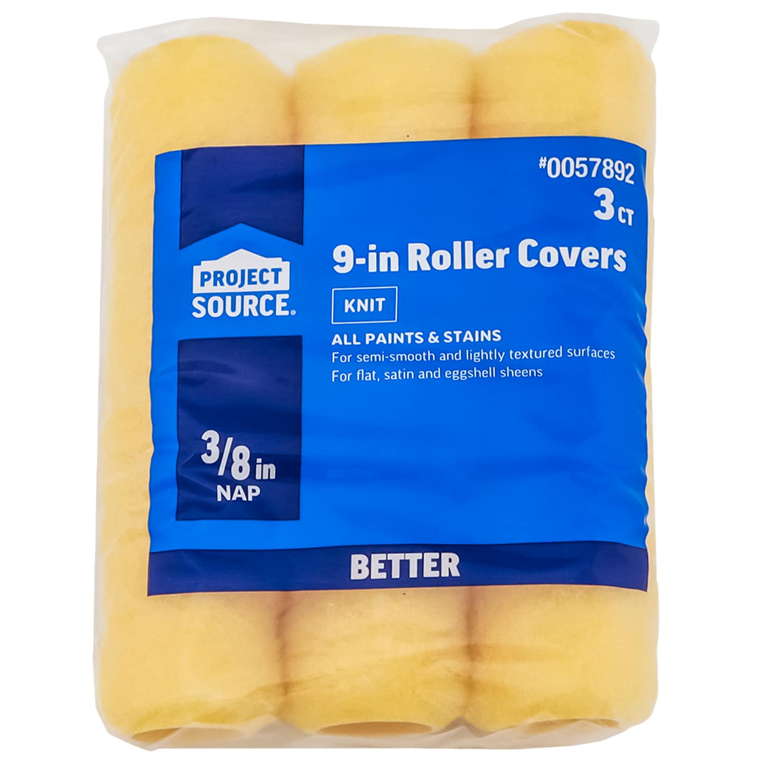 Project Source 3-Pack 9-in x 3/8-in Nap Knit Polyester Paint Roller Cover  in the Paint Roller Covers department at