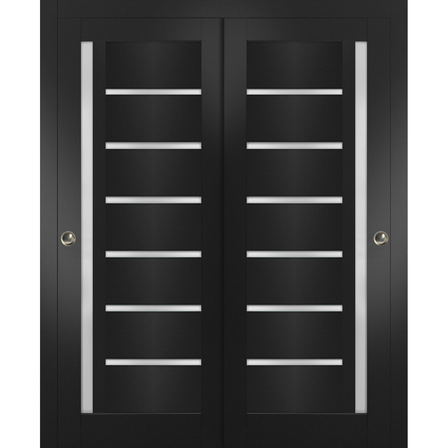 SARTODOORS Sliding Closet Bypass Doors 60 x 80 inches - Quadro 4088 Matte Black with Frosted Glass - Sturdy Rails Moldings Trims Hardware Set - Wood Solid Bedroom Wardrobe Doors