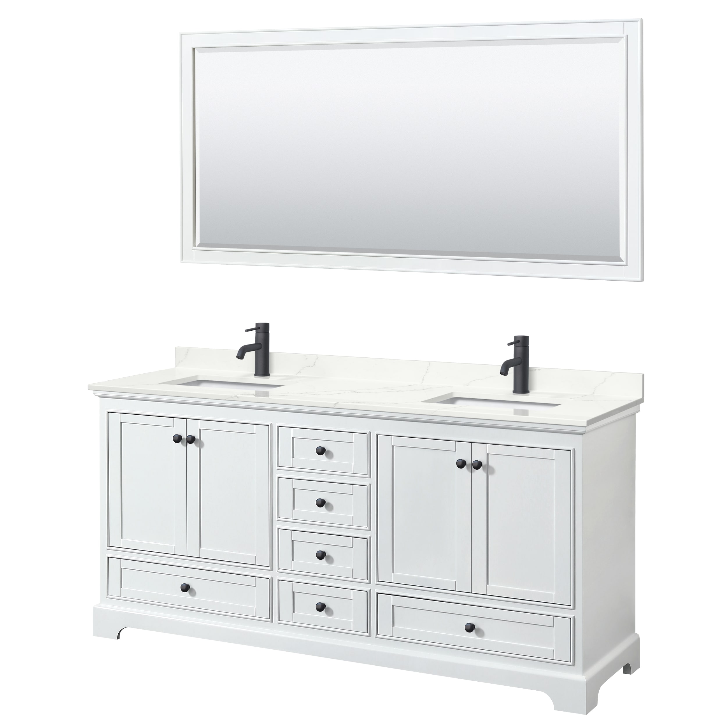 Wyndham Collection WCS202072DWBGTUNSM70 Deborah 72-in White Undermount Double Sink Bathroom Vanity with Giotto Quartz Top (Mirror Included)