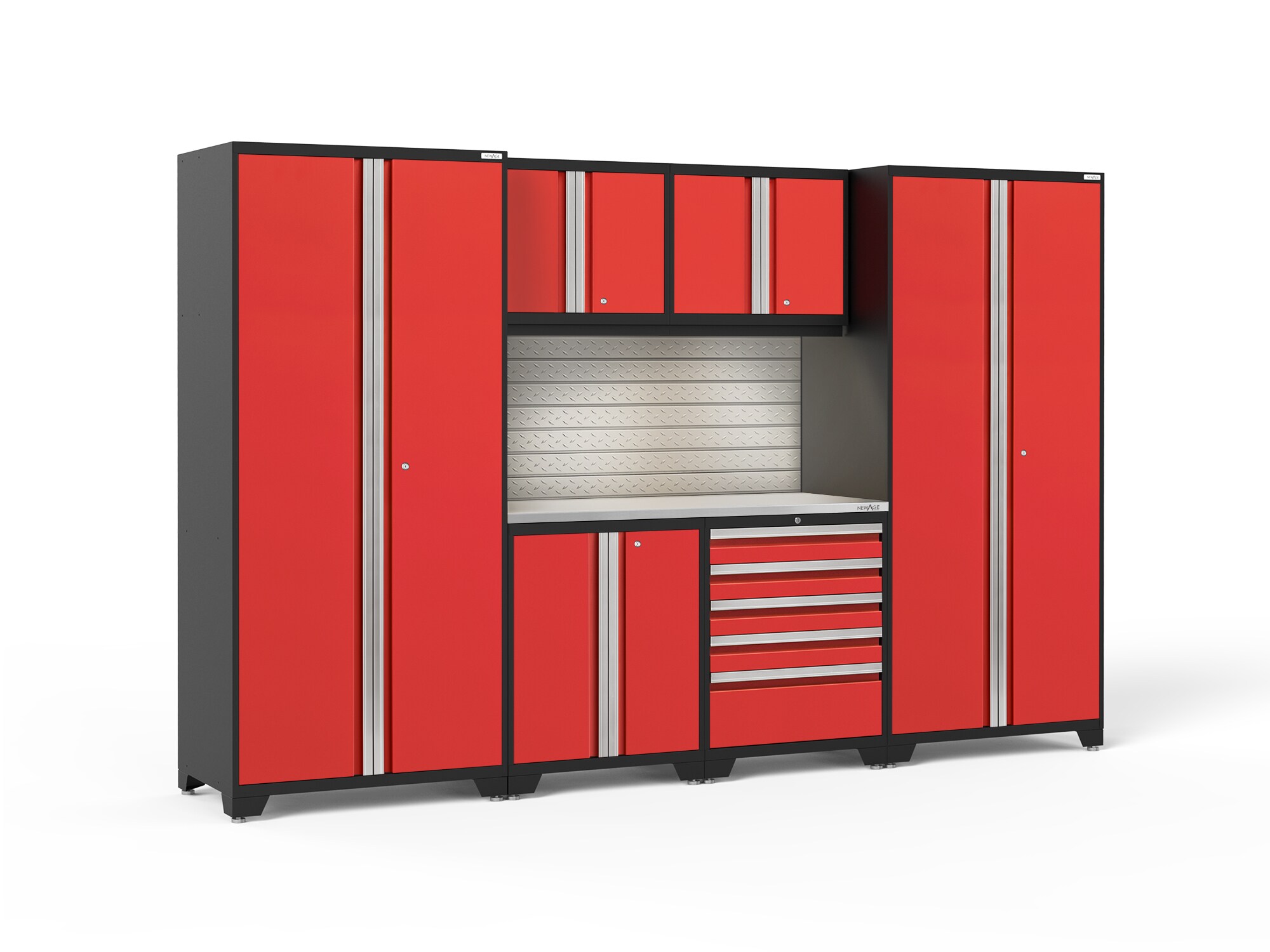 NewAge Products 58630 128-in W x 84.75-in H x 24-in D 6 -Cabinets Steel Deep Red Garage Storage System