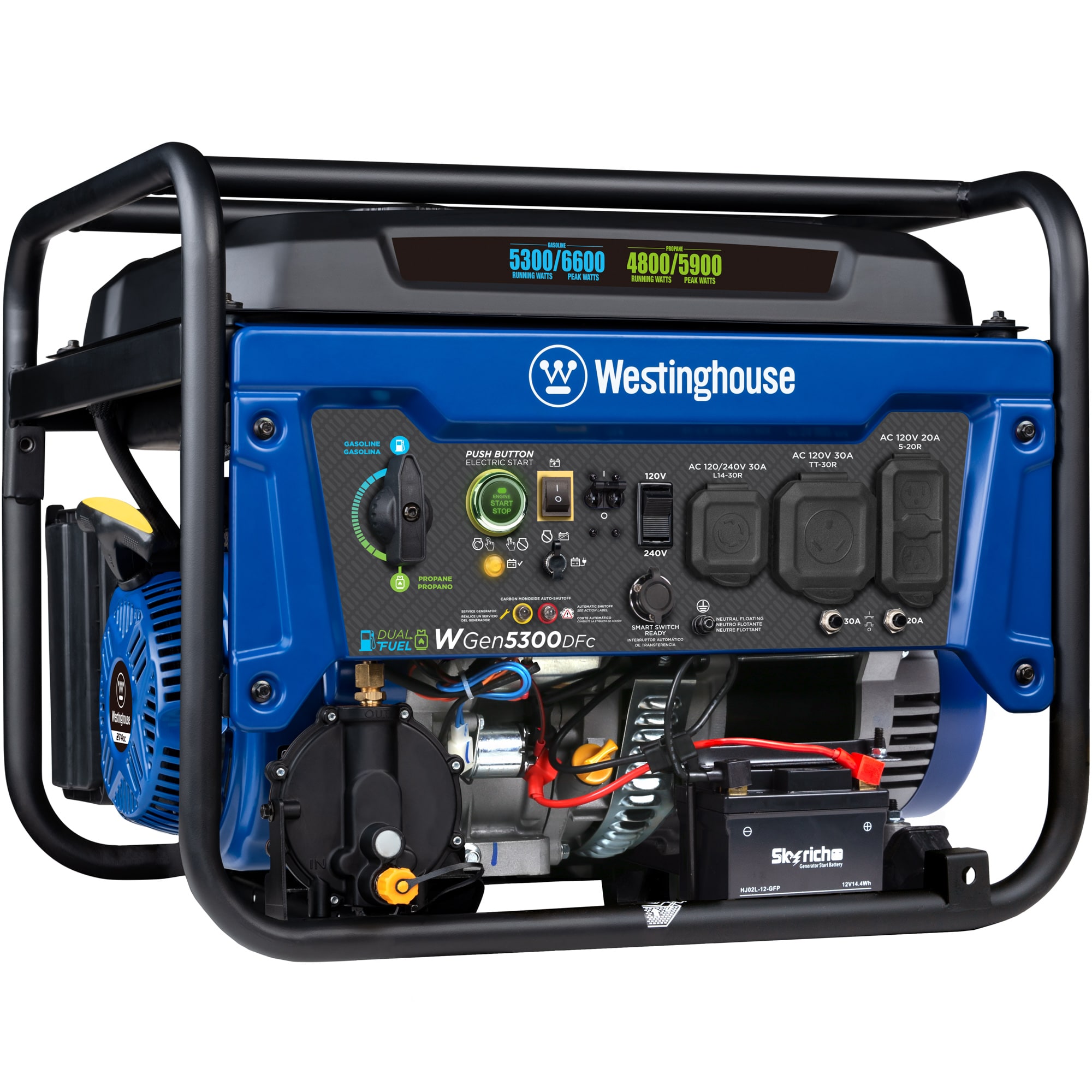 Westinghouse WGen5300DFc Remote Electric Start 5300-Watt Dual Fuel (Gasoline/Propane) Portable Generator