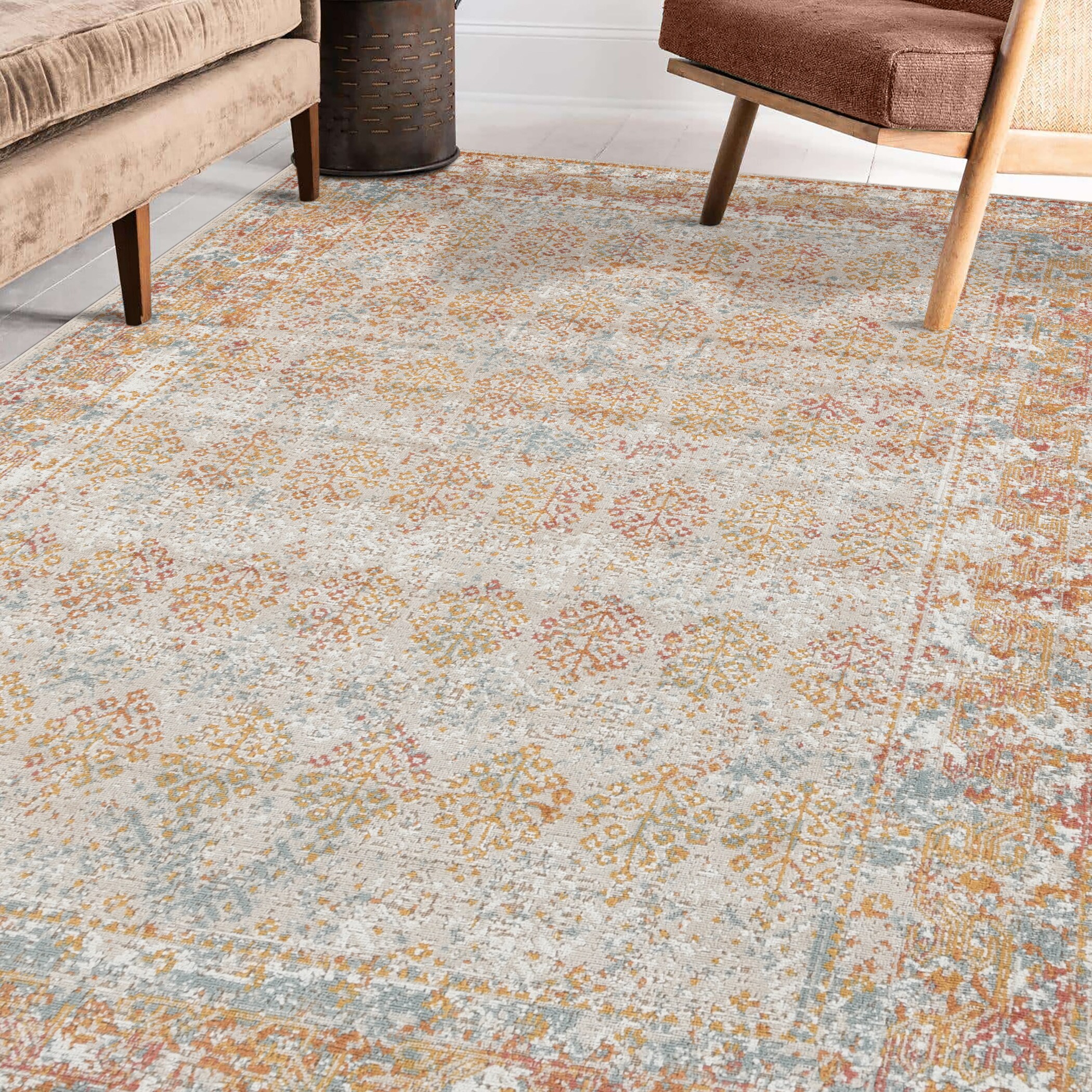 Amer Rugs ETE16311511 4 x 6 (ft) Polypropylene BEIGE/Rust Rectangular Indoor Border Farmhouse/Cottage Area rug