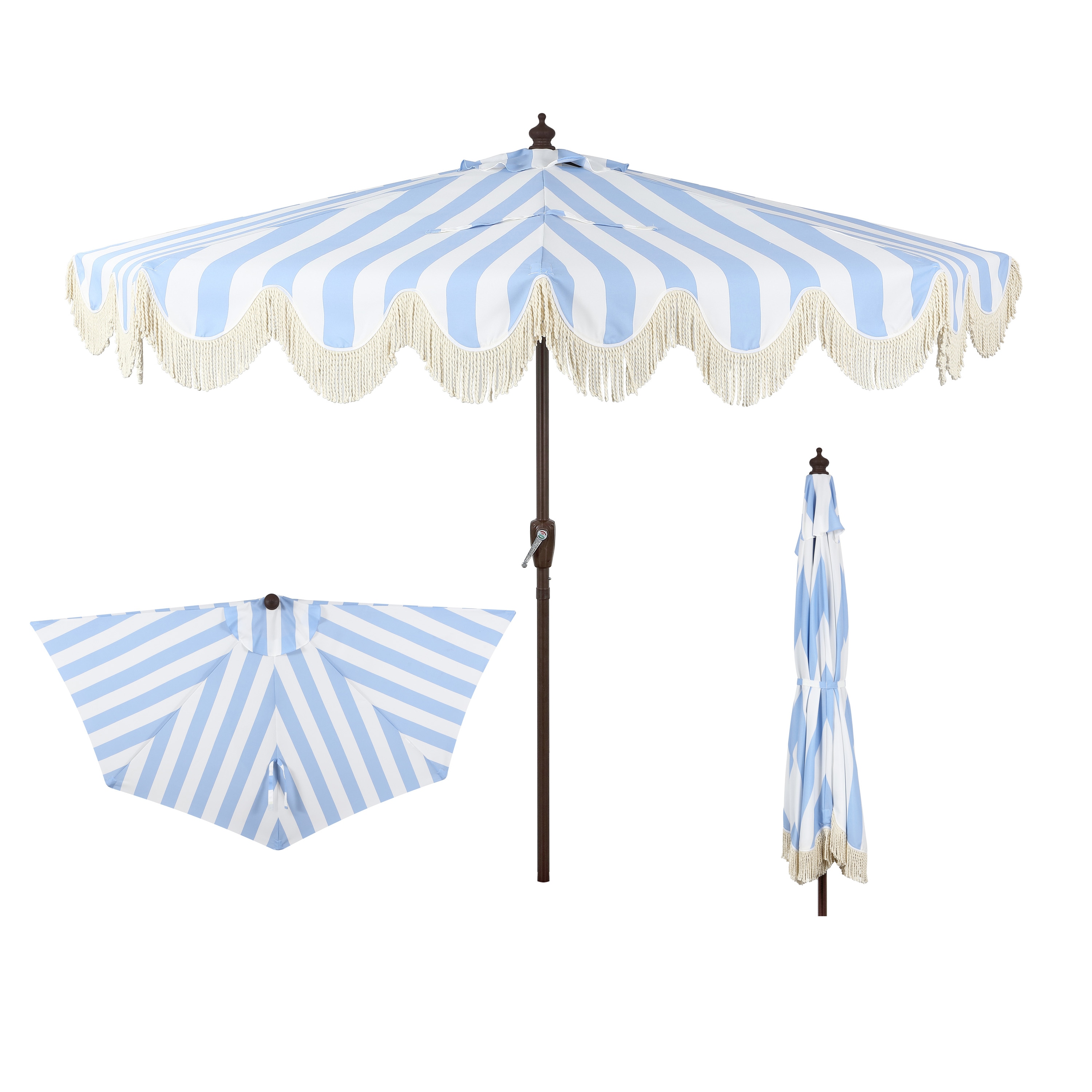JONATHAN  Y UMB1201C 9-Feet Aluminum Blue Crank Half-round Patio Umbrella with Base